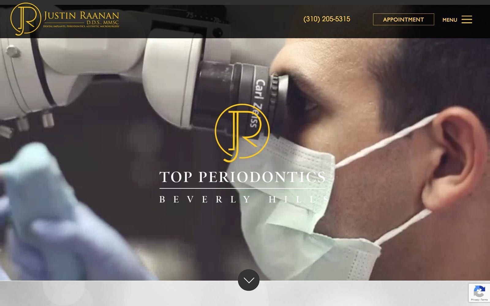 The screenshot of dr. Justin raanan, dds mmsc periodontist drjustinraanan. Com website