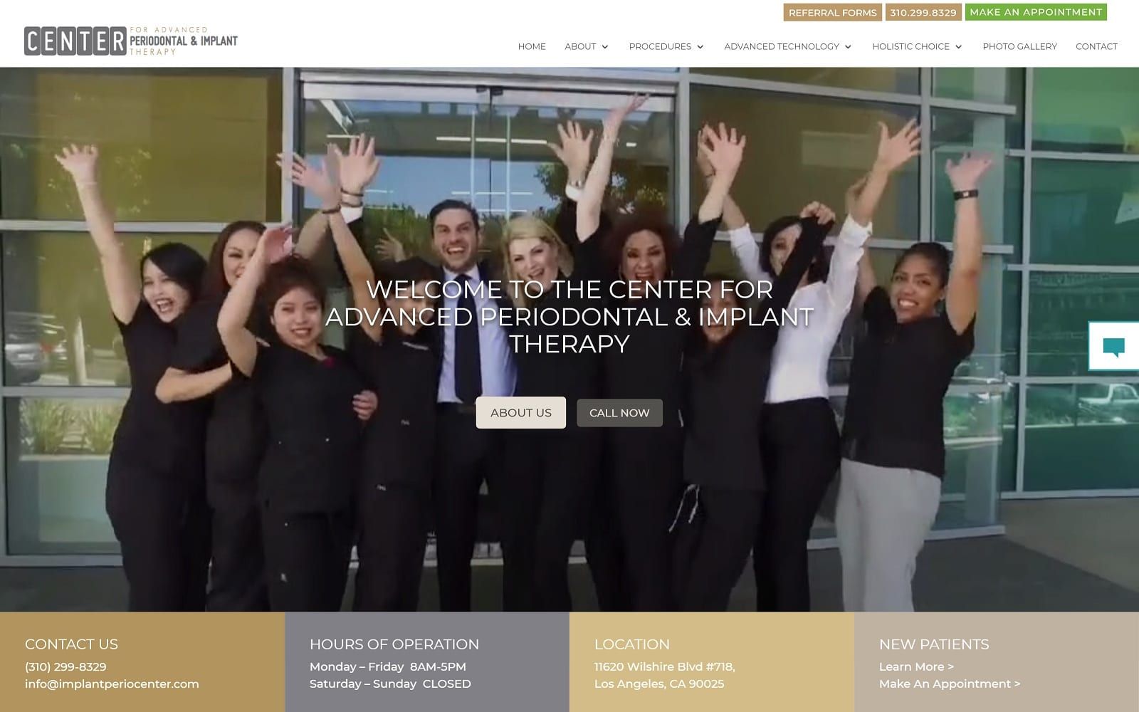 The screenshot of center for advanced periodontal & implant therapy implantperiocenter. Com website