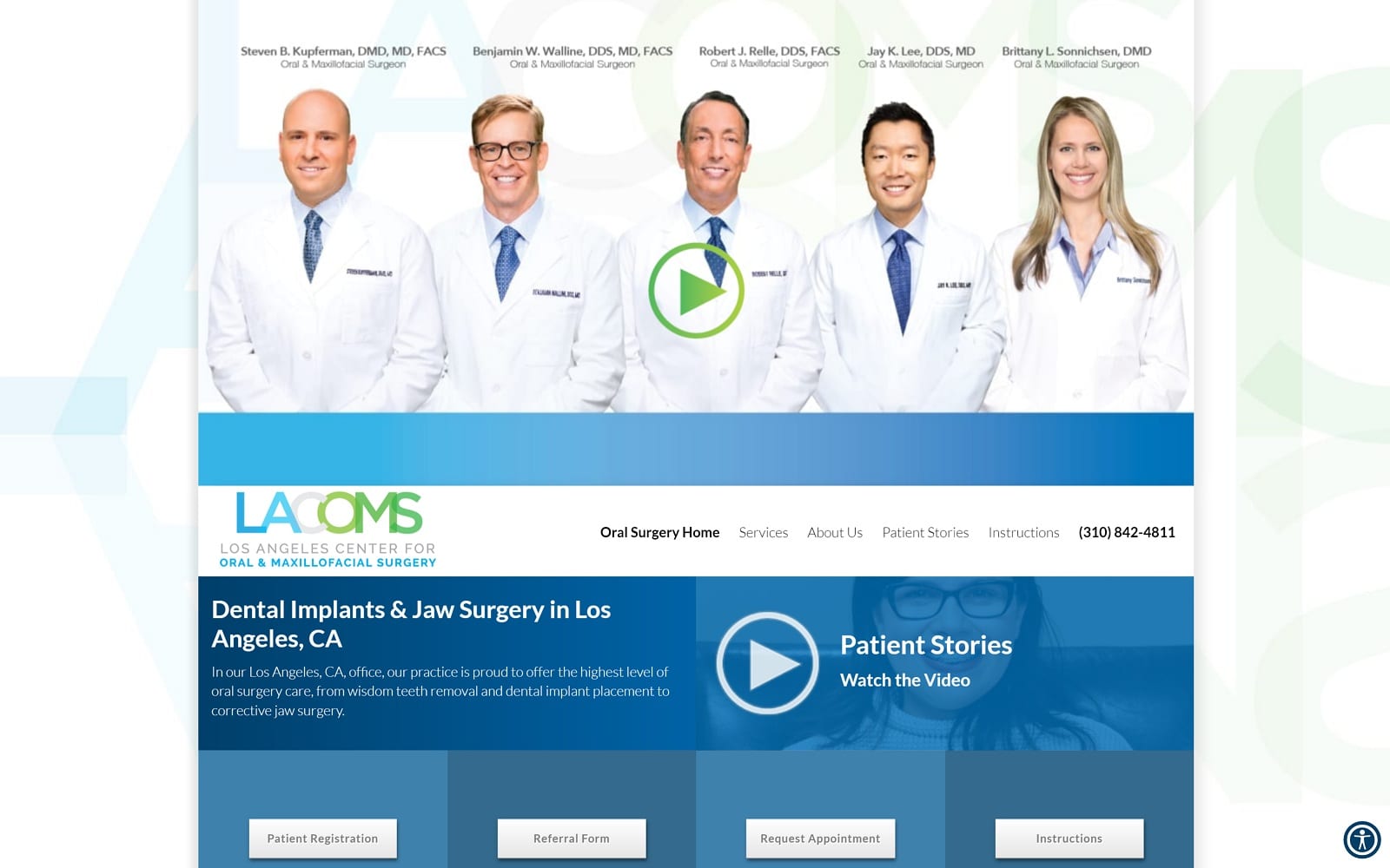 The screenshot of los angeles center for oral and maxillofacial surgery, dental implants & wisdom teeth la-coms. Com website