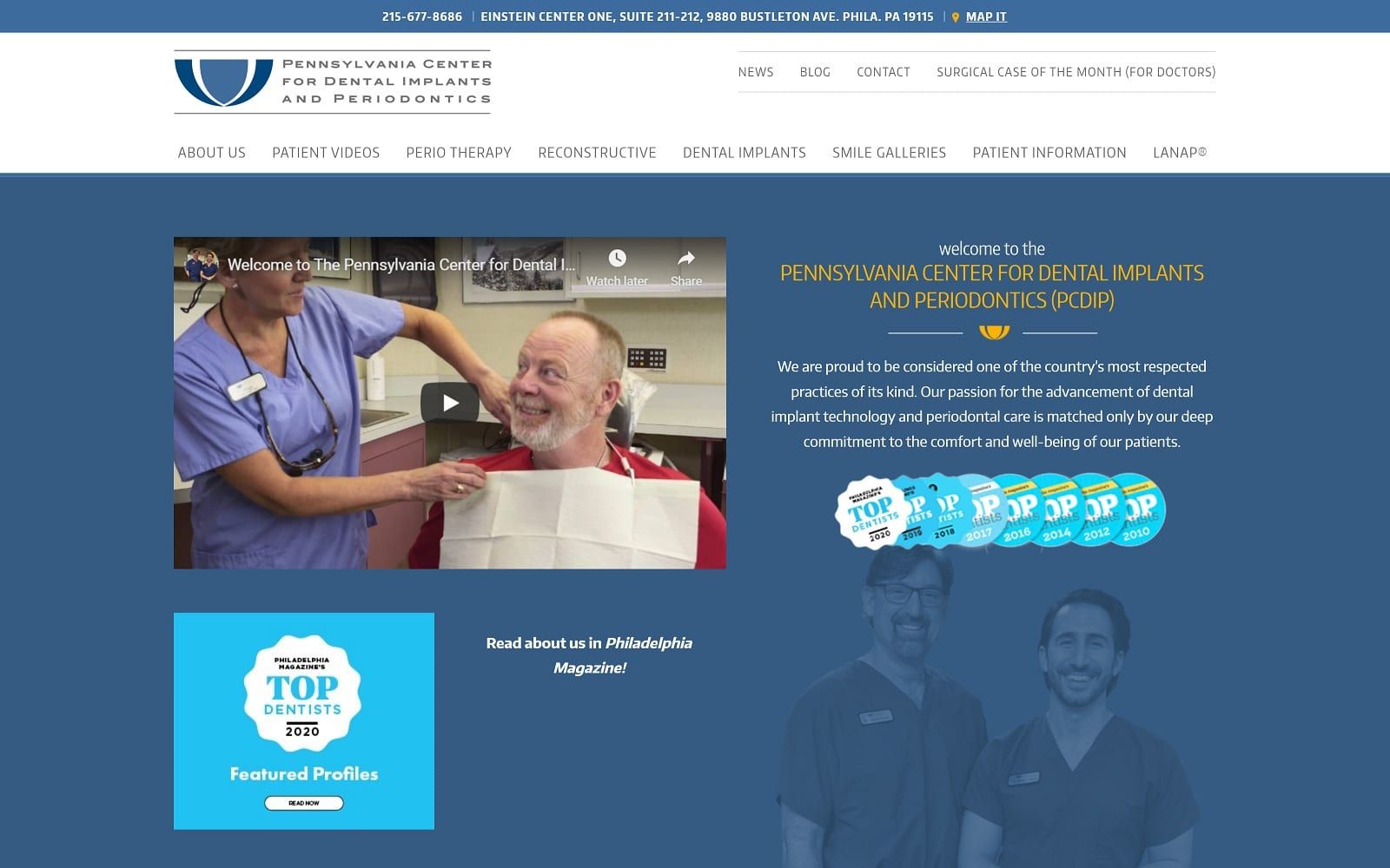 The screenshot of pennsylvania center for dental implants and periodontics padentalimplants. Com website