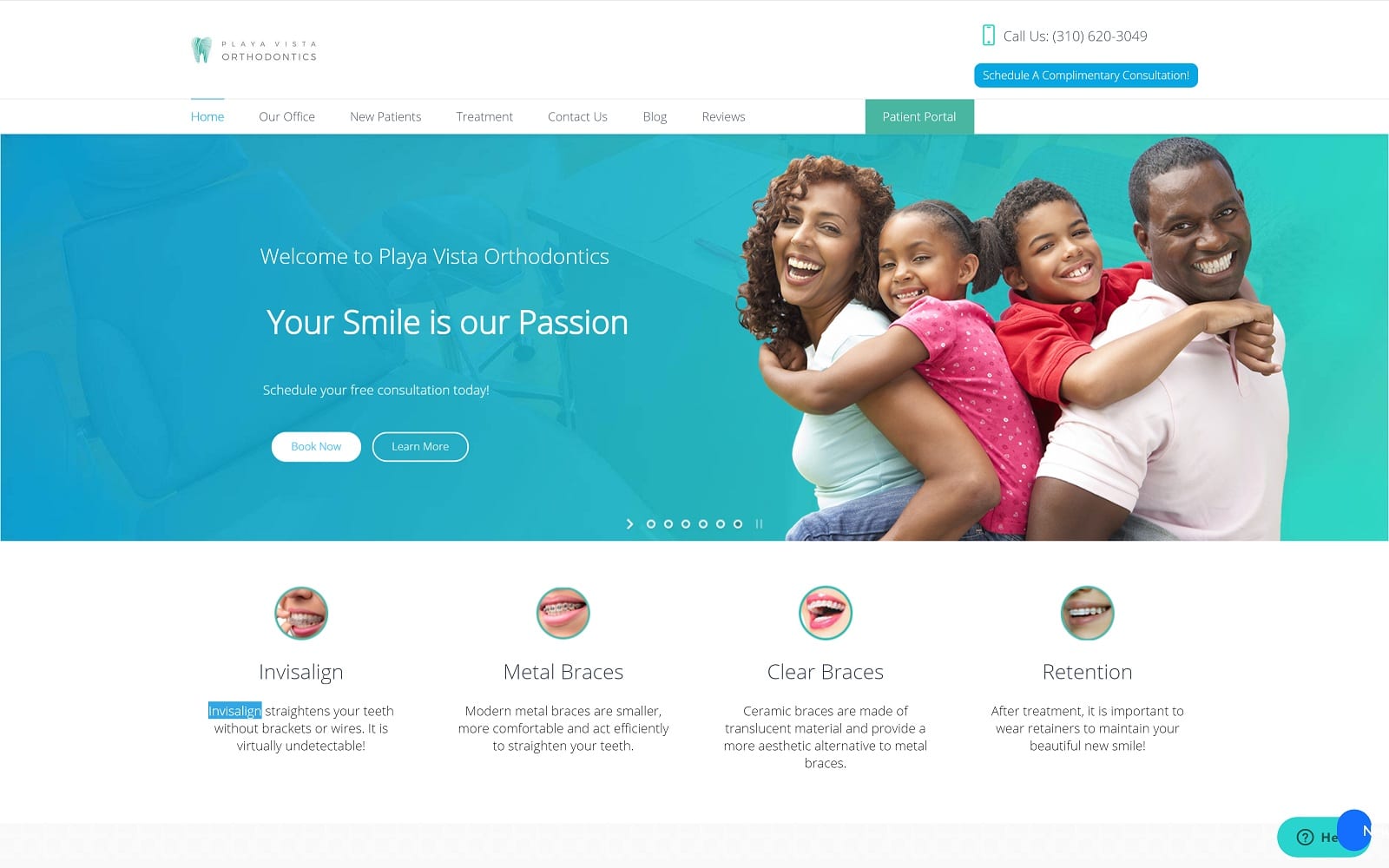 The screenshot of playa vista orthodontics playavistaorthodontics. Com website