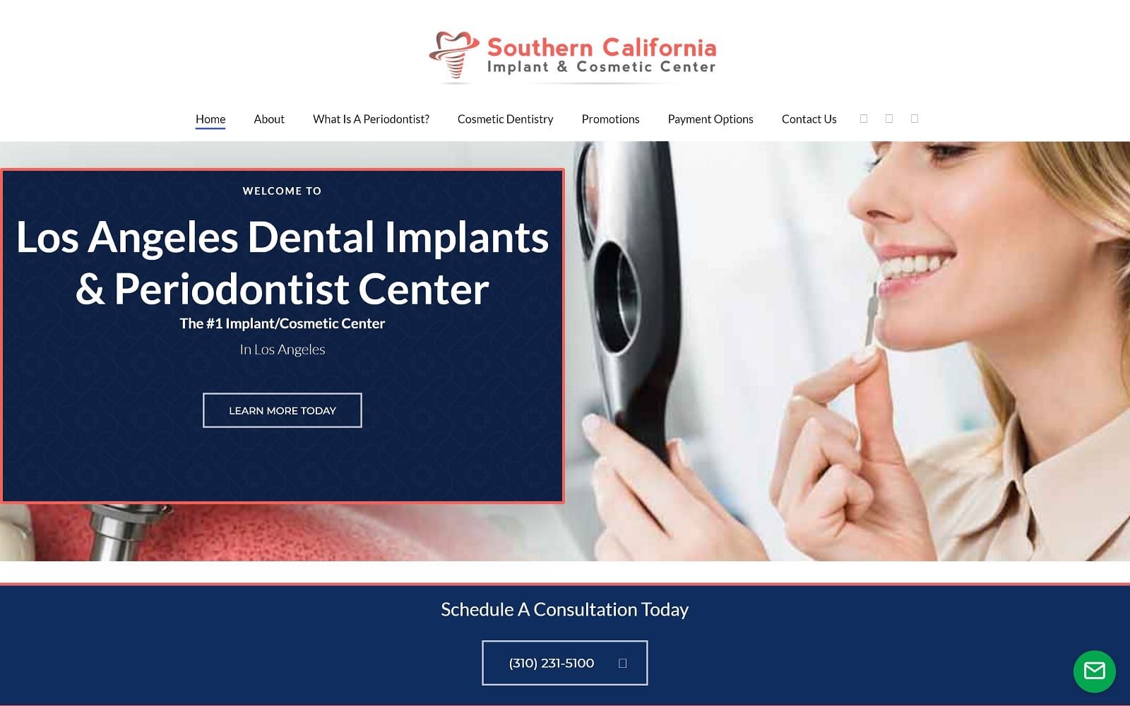 The screenshot of southern california implant centers - dental implants and periodontics in los angeles socalimplants. Com