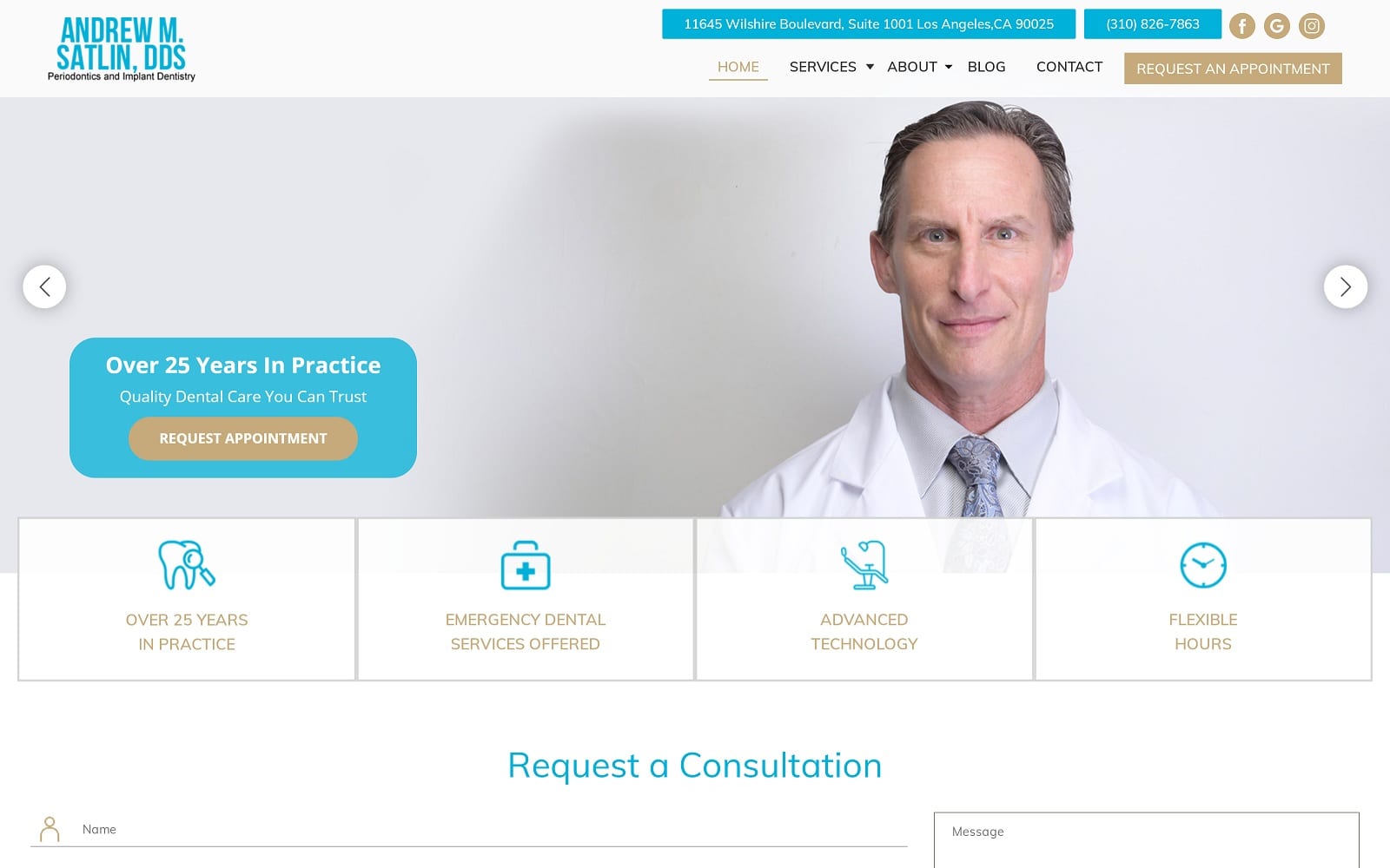 The screenshot of andrew m. Satlin, dds - periodontics in los angeles westlosangelesperio. Com website