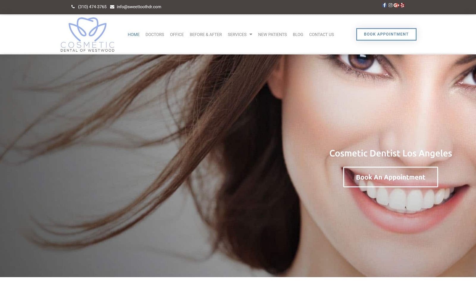 The screenshot of cosmetic dental of westwood westwooddentist. Net website