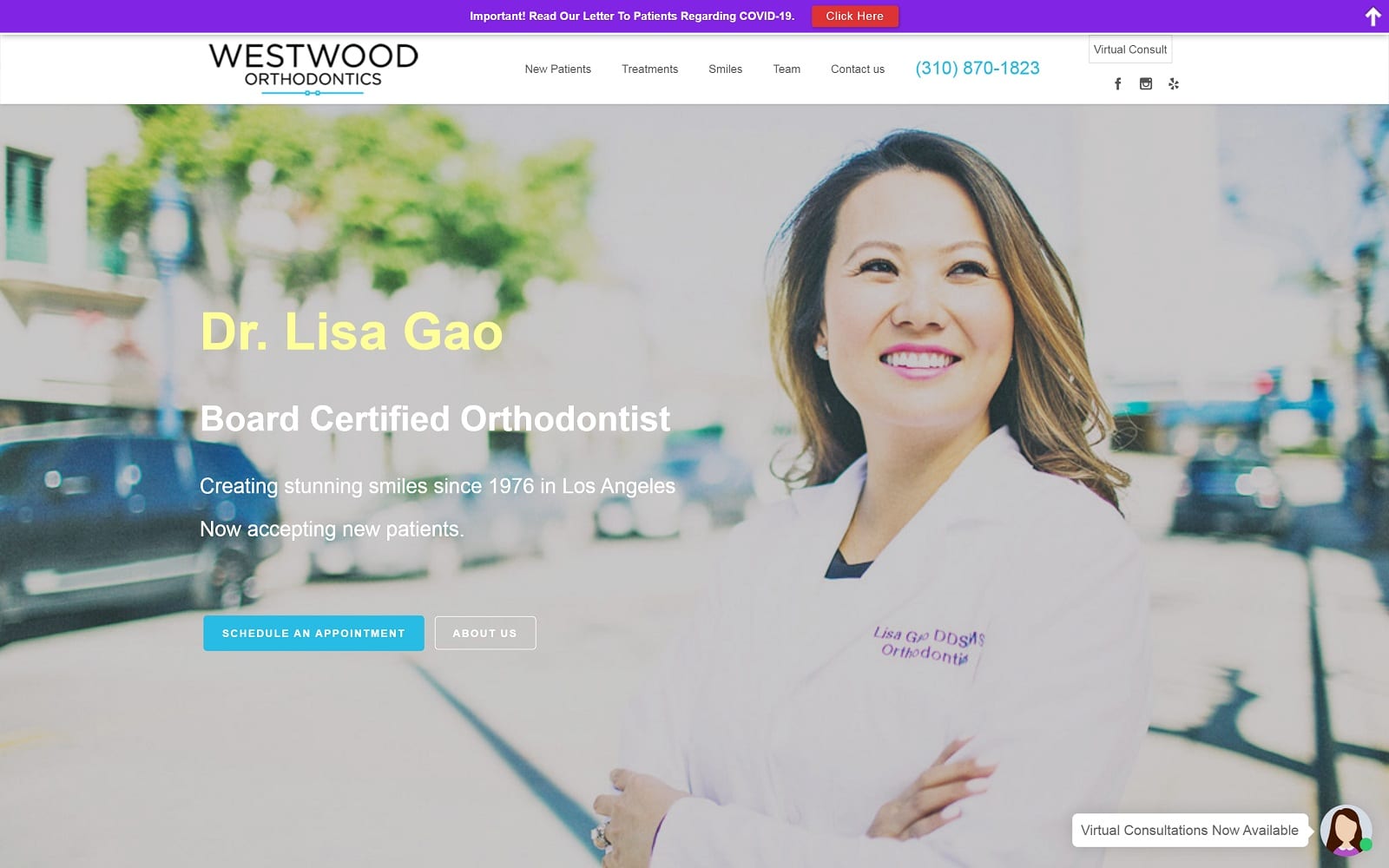 The screenshot of lisa gao, dds, ms | westwood orthodontics westwoodlaorthodontics. Com website