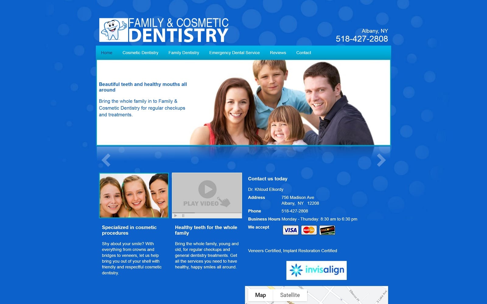 The screenshot of family & cosmetic dentistry familyncosmeticdentistry. Com website