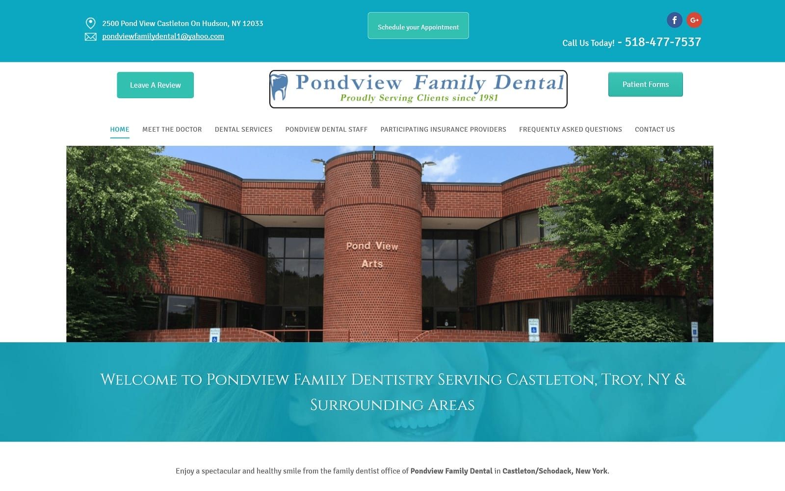 The screenshot of pondview family dental pondviewfamilydental. Com dr. Hariram kabra website