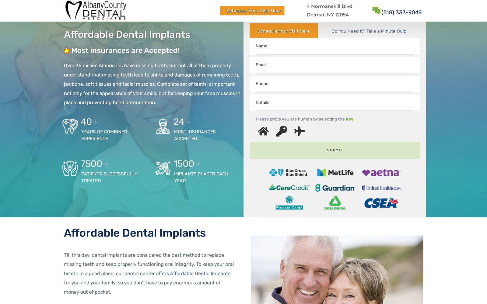 The screenshot of affordable dental implants affordabledentalimplants-albany. Com website