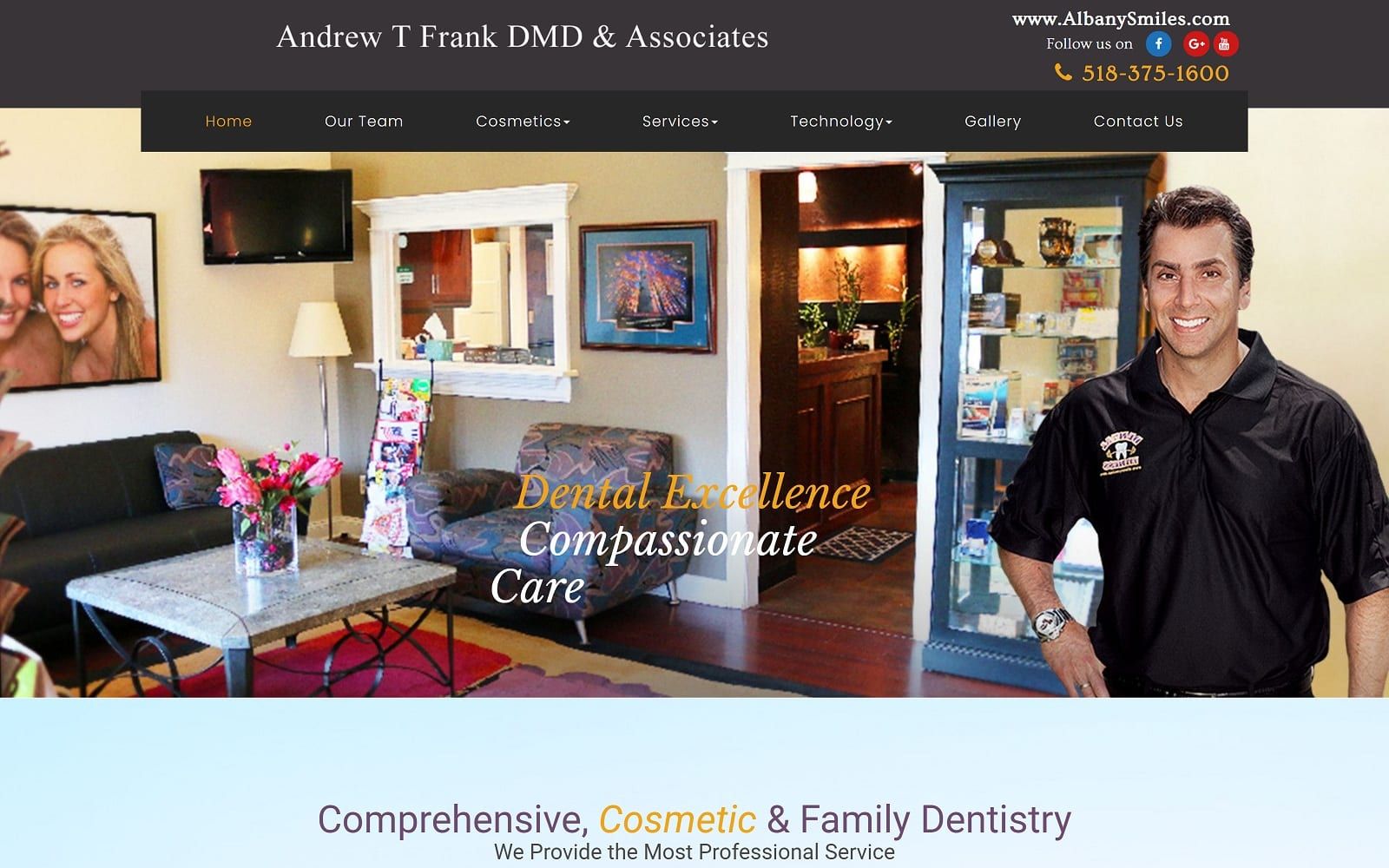 The screenshot of andrew t. Frank, dmd & associates albanysmiles. Com website