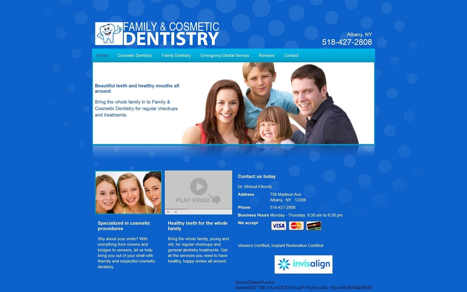 The screenshot of family & cosmetic dentistry familyncosmeticdentistry. Com dr. Khloud elkordy website
