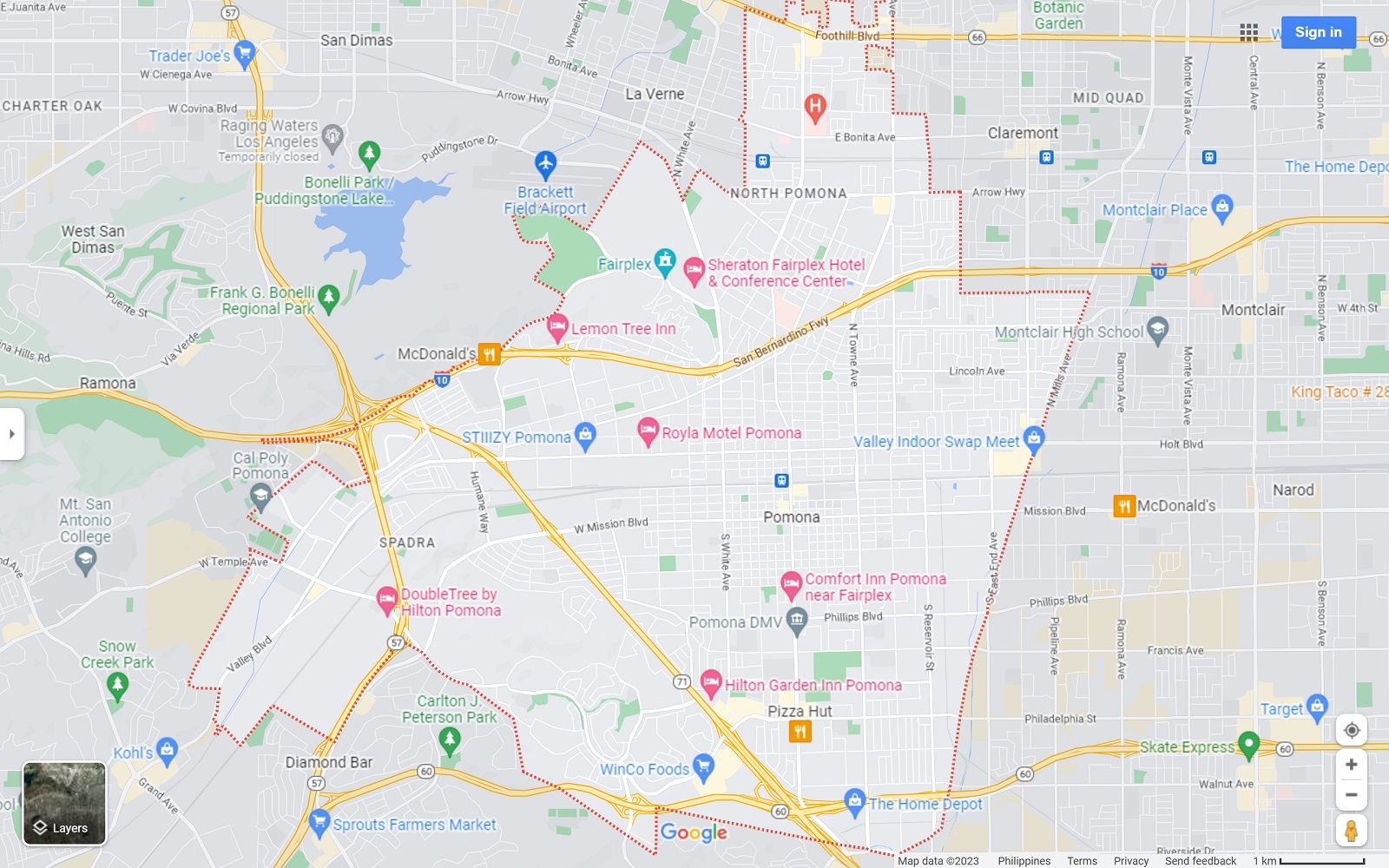 Pomona CA map