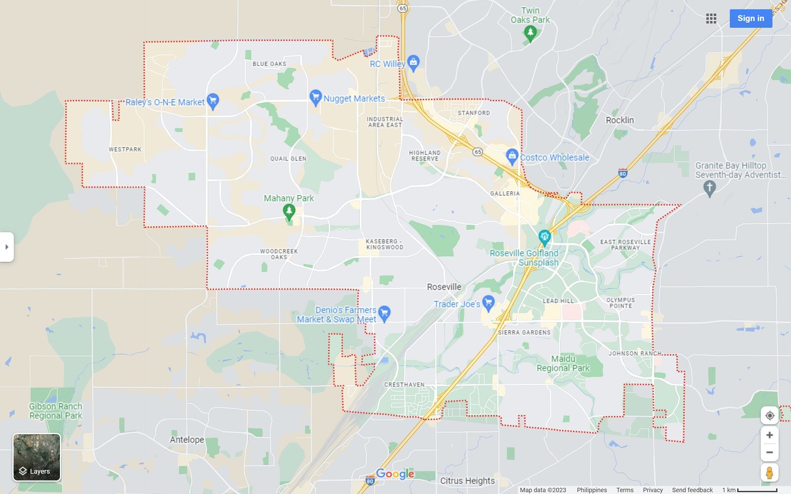 Roseville, CA map