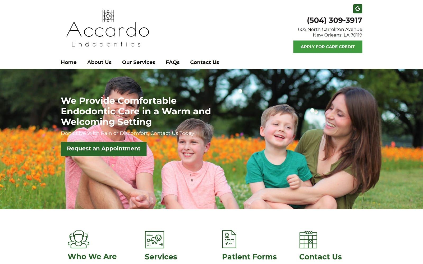 The screenshot of accardo endodontics llc accardoendo. Com website
