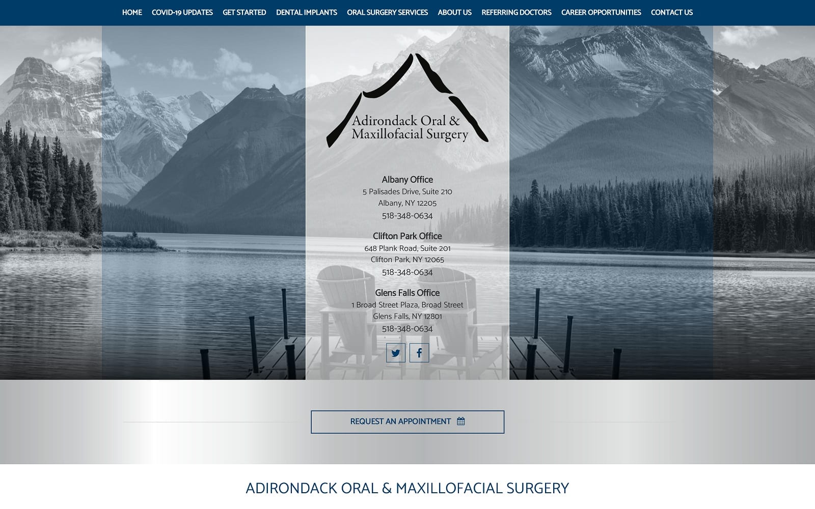 The screenshot of adirondack oral & maxillofacial surgery adirondackoralsurgery. Com website