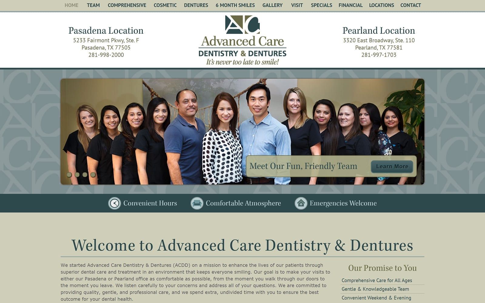 The screenshot of advanced care dentistry & dentures advancedcaredentistryanddentures. Com website