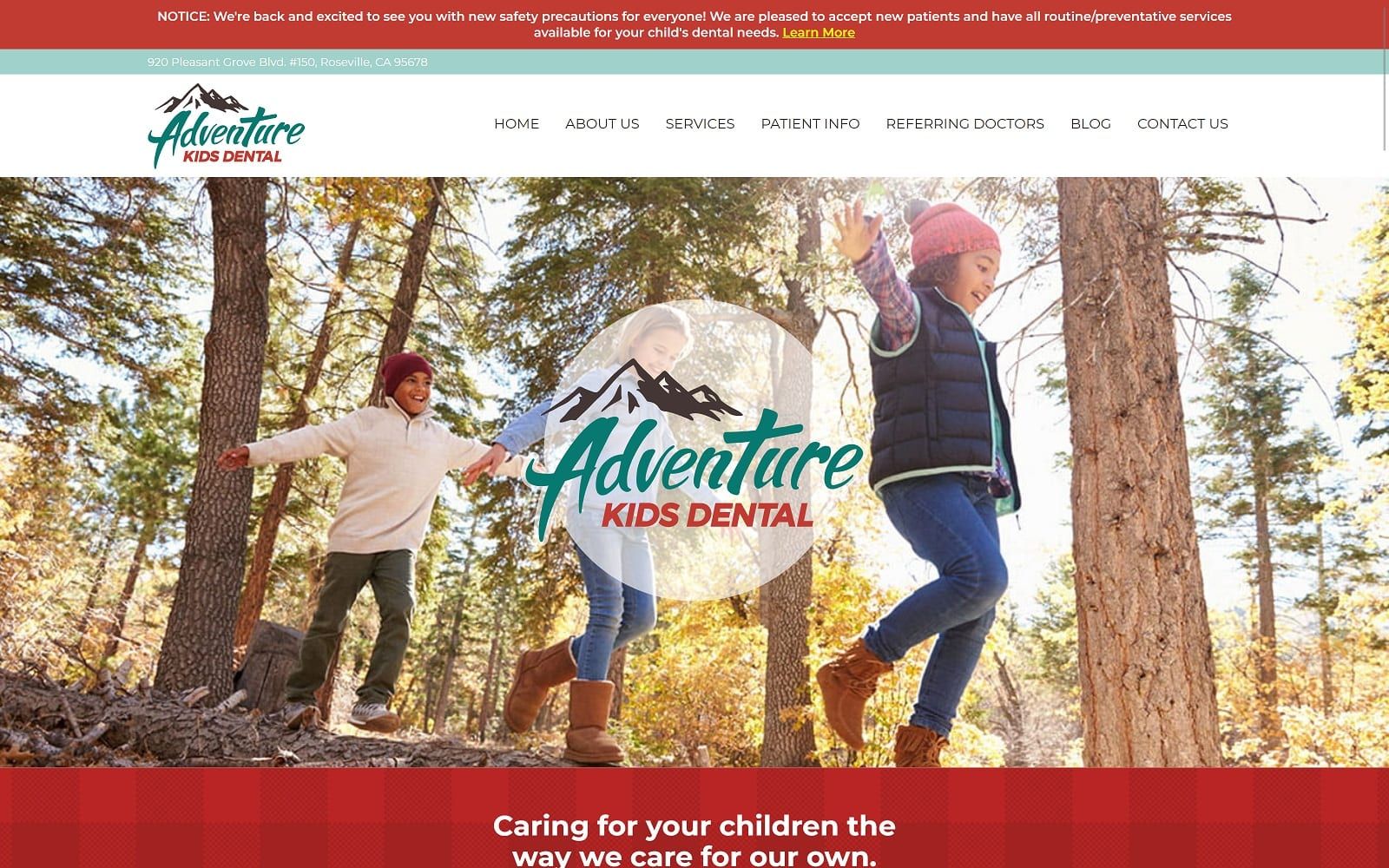 The screenshot of adventure kids dental adventurekidsdentalgroup. Com website