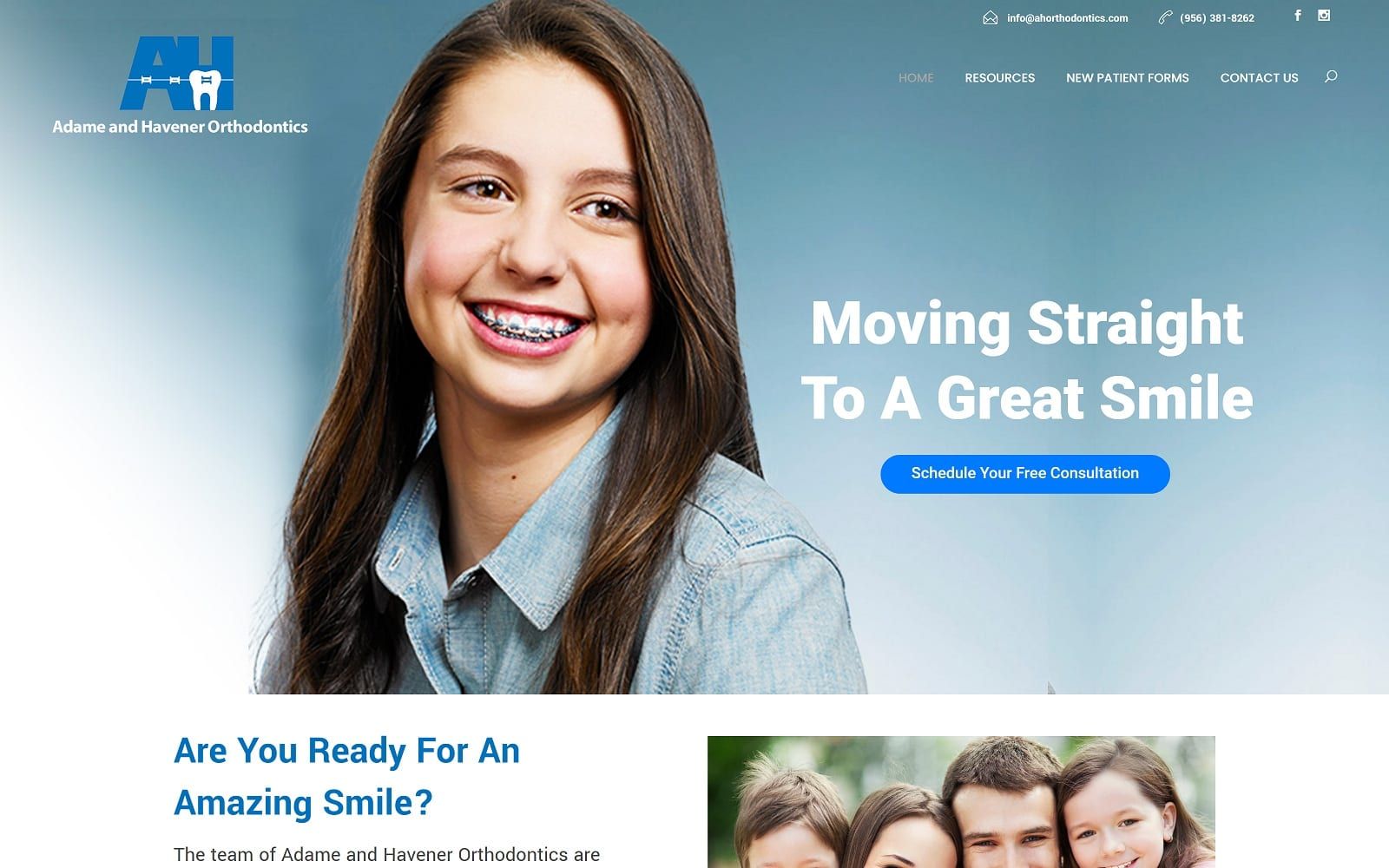 The screenshot of adame & havener orthodontics ahorthodontics. Com website