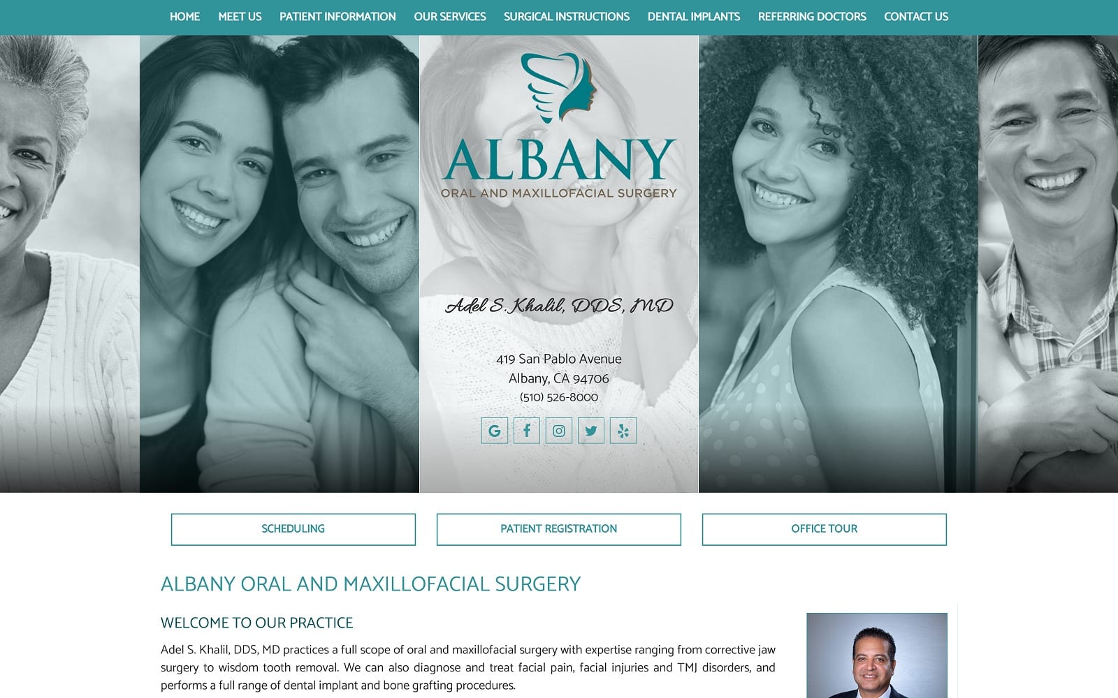 The screenshot of albany oral and maxillofacial surgery albanyoms. Com dr. Adel s. Khalil website