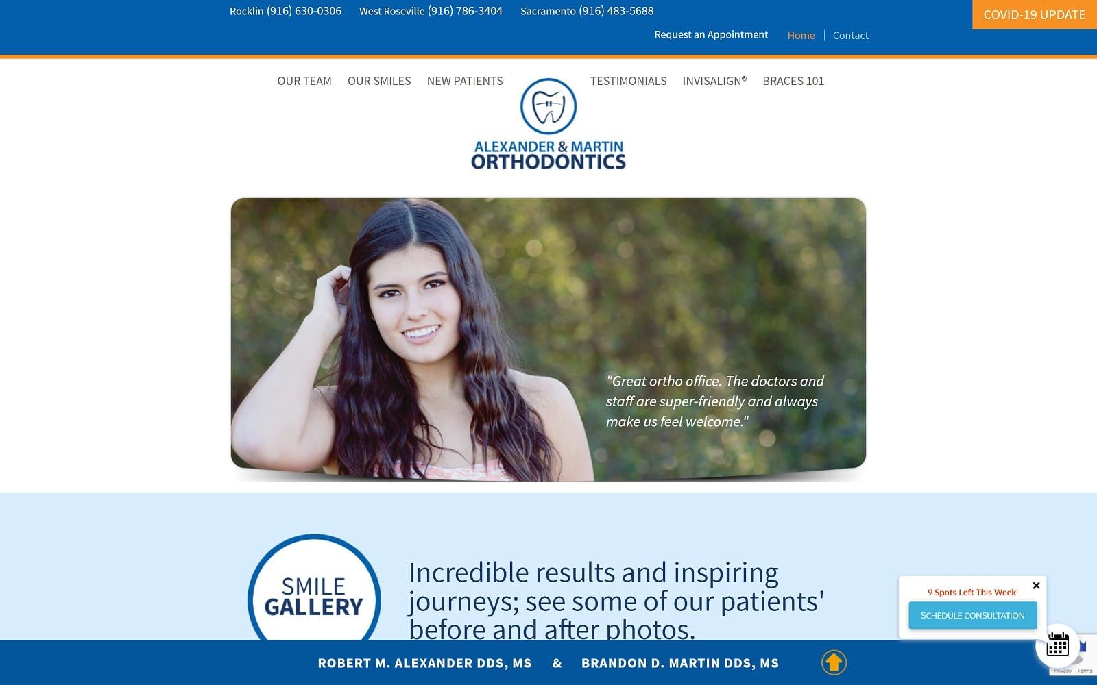 The screenshot of alexander & martin orthodontics ambraces. Com website