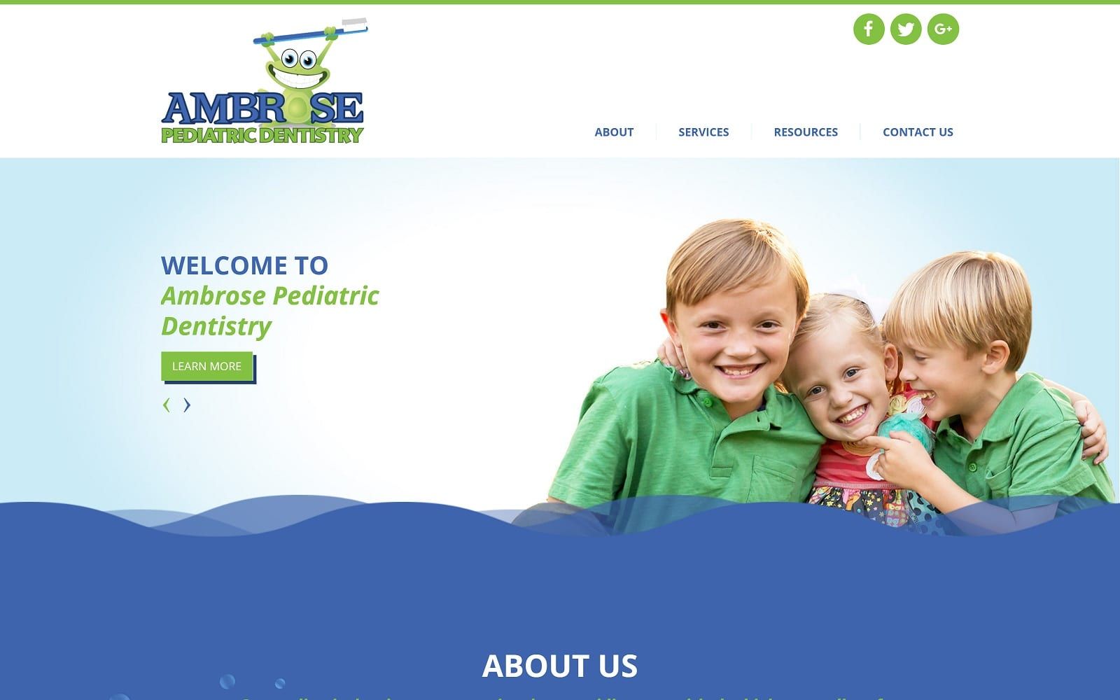 The screenshot of ambrose pediatric dentistry of macon ambrosepd. Com website