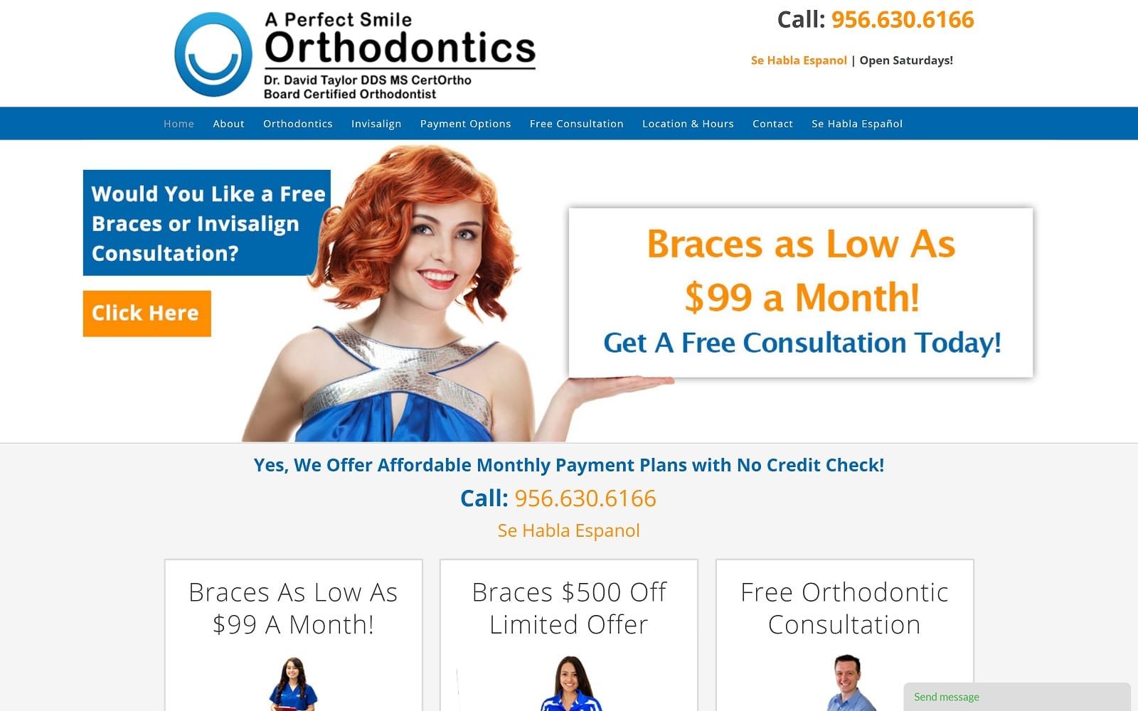 The screenshot of a perfect smile orthodontics aperfectsmileorthodontics. Com website