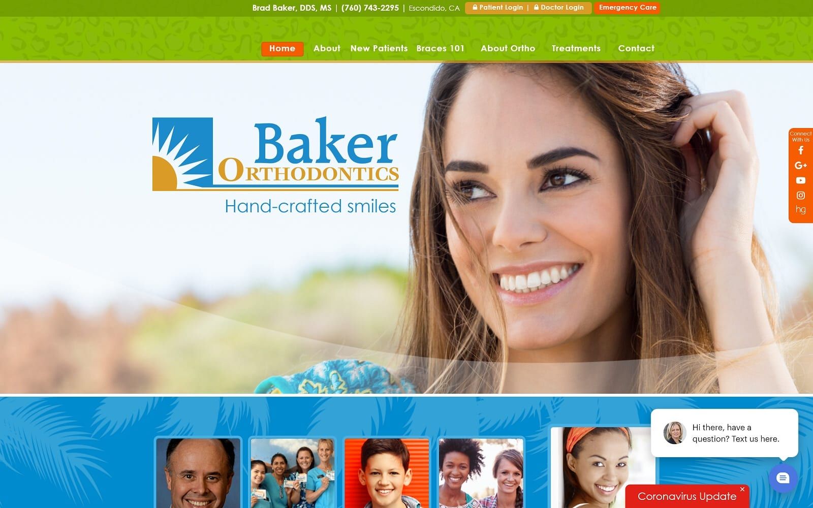 The screenshot of baker orthodontics bakersmiles. Com dr. Bradford baker website