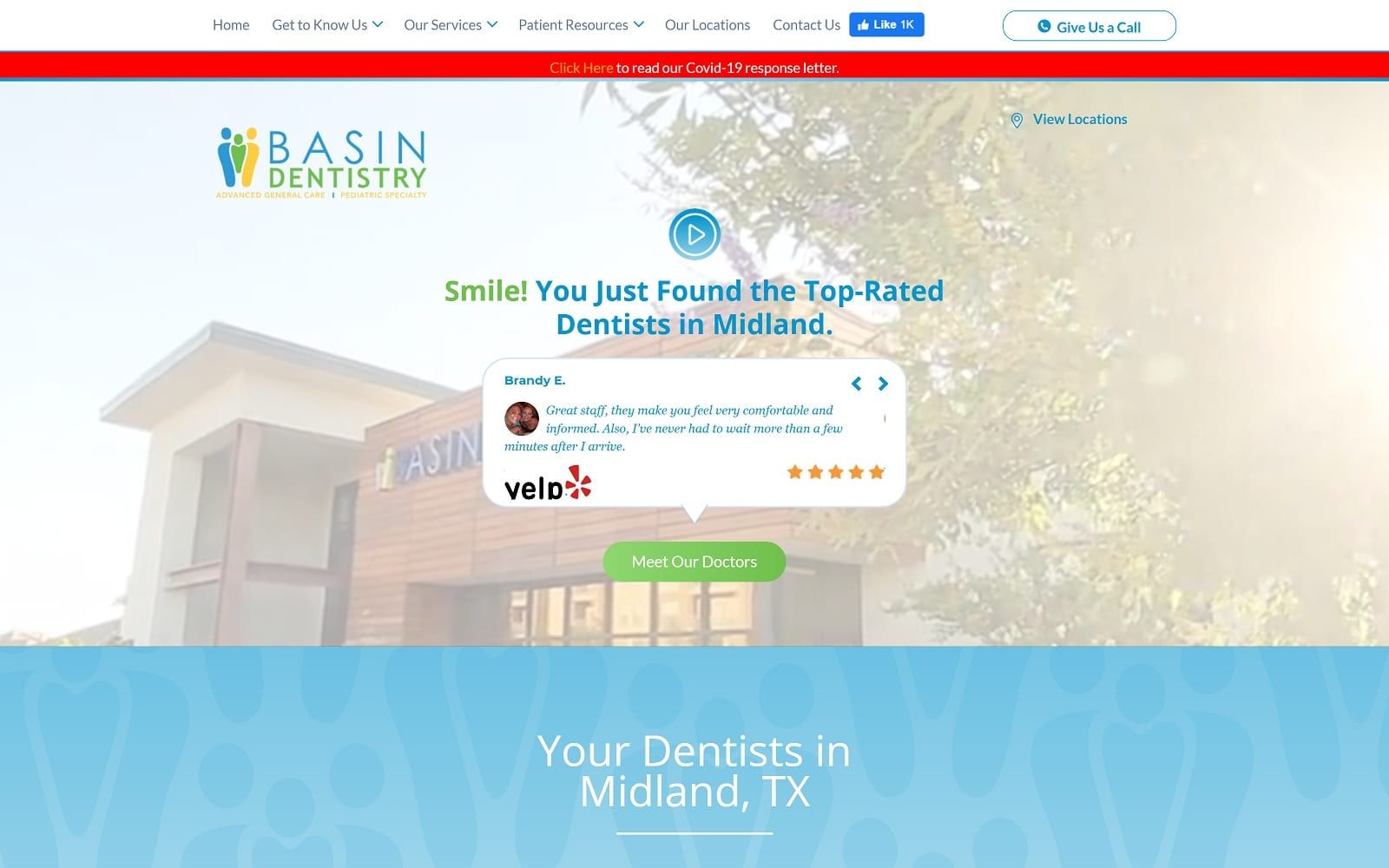 The screenshot of basin dentistry basindentistry. Com website