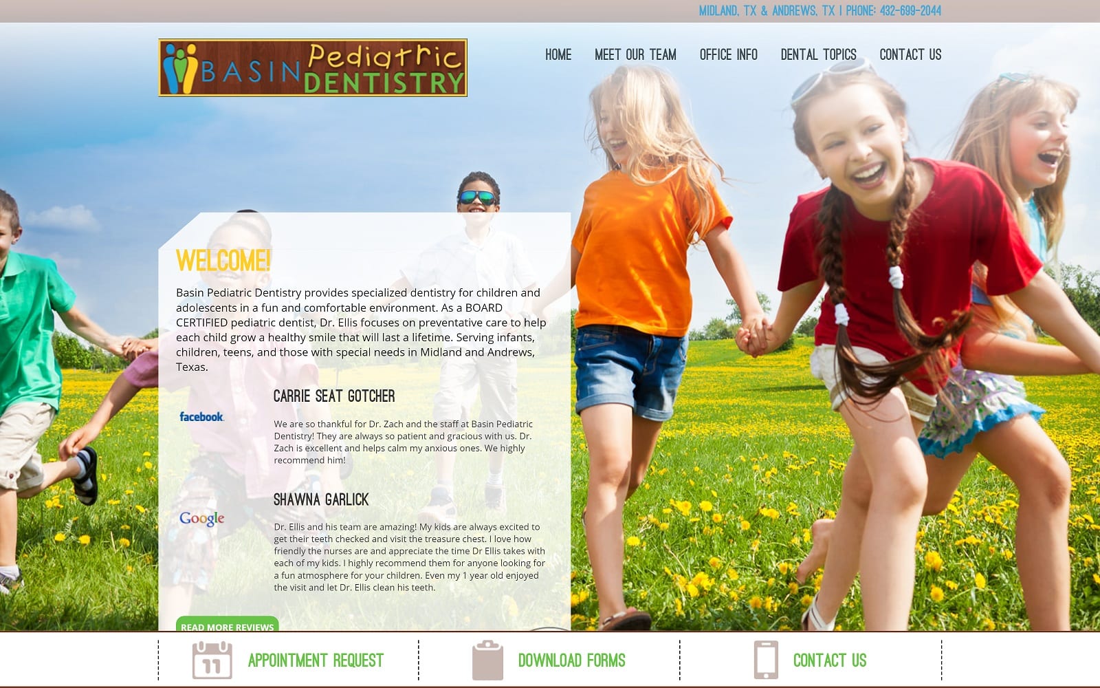 The screenshot of basin pediatric dentistry basinpediatricdentistry. Com website