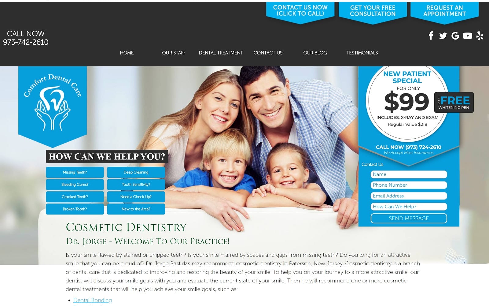 The screenshot of comfort dental care bastidas. Com dr. Jorge bastidas website