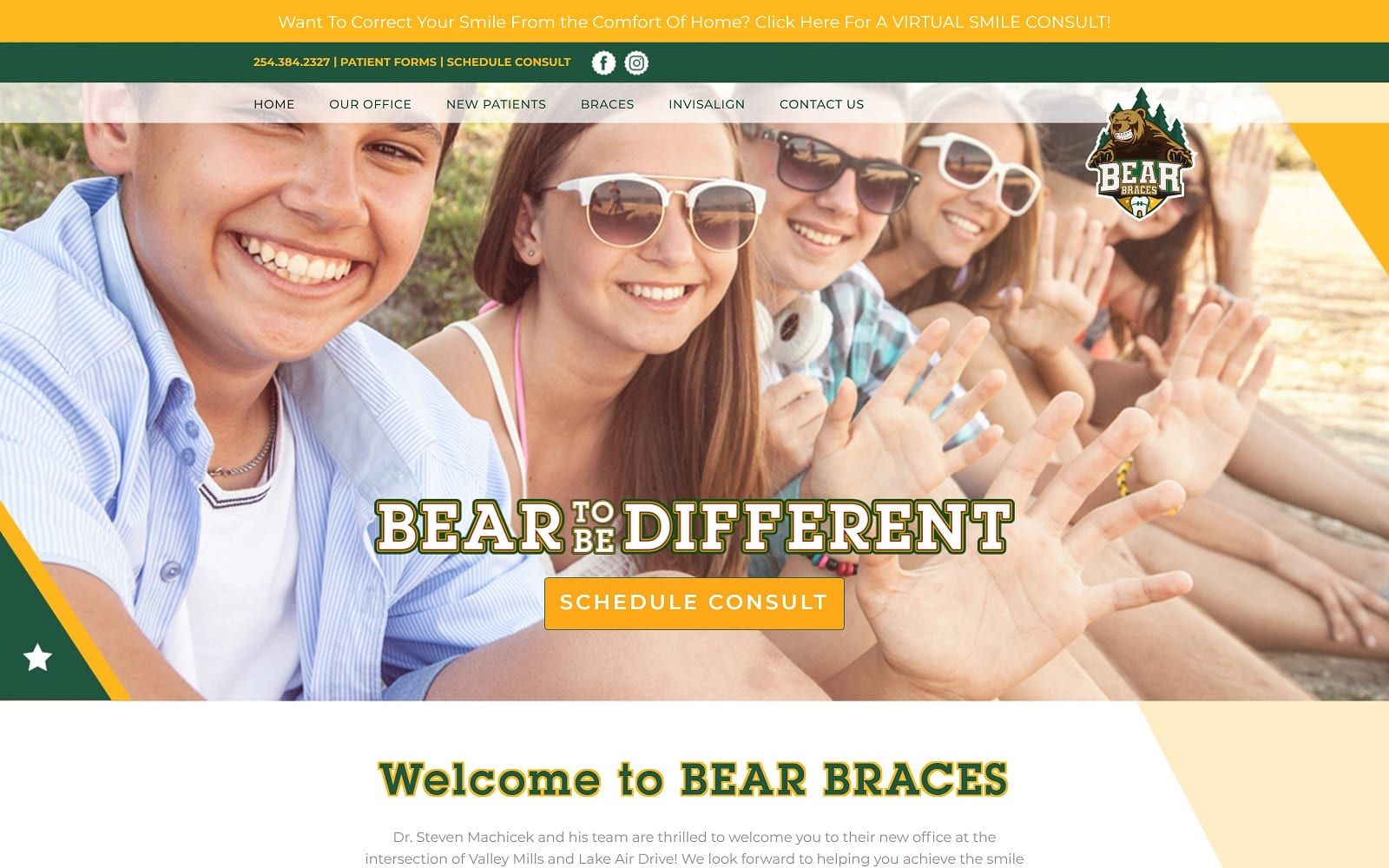 The screenshot of bear braces bearbraces. Com dr. Steven machicek  website