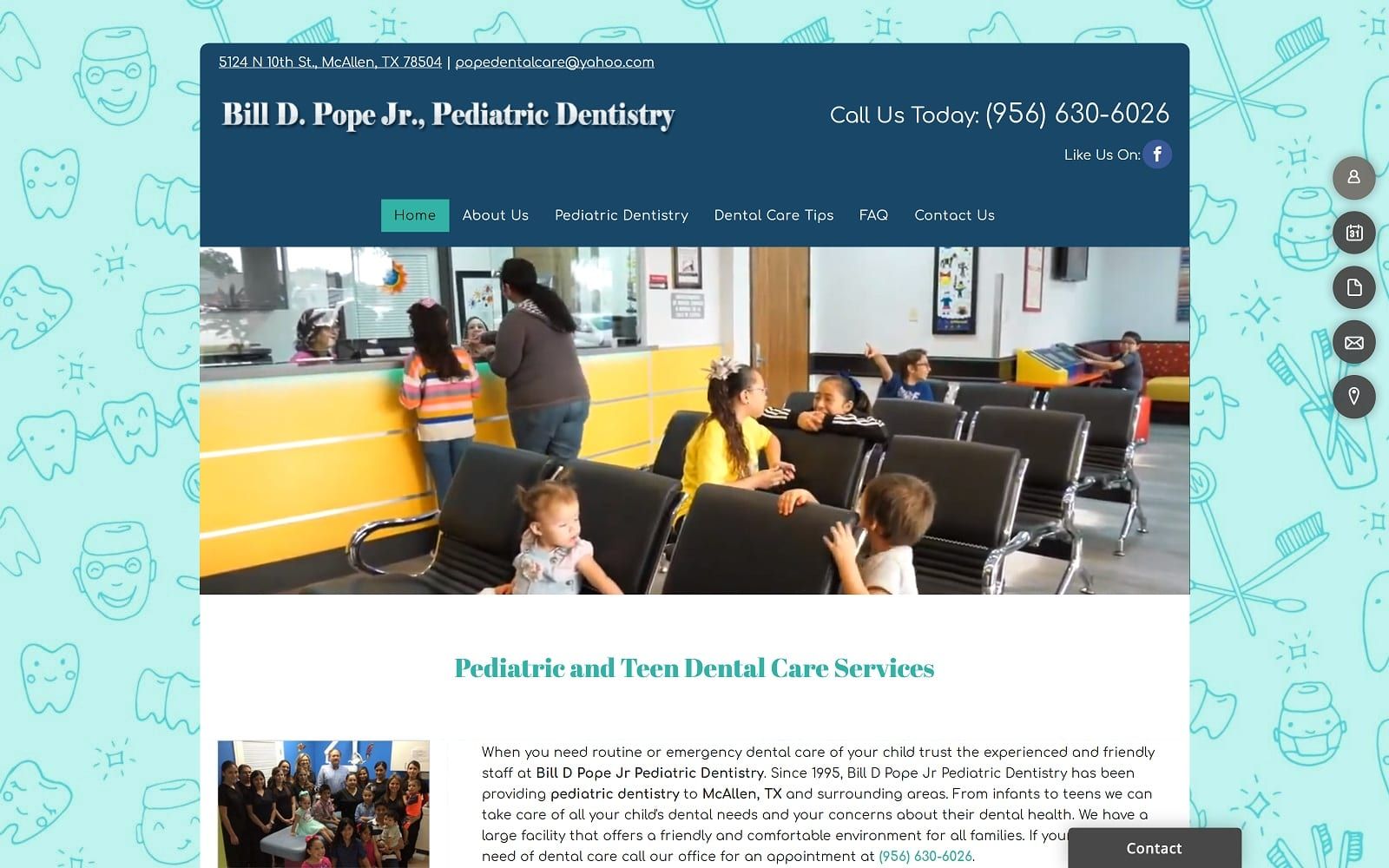 The screenshot of bill d pope jr pediatric dentistry billpopejrdds. Com website