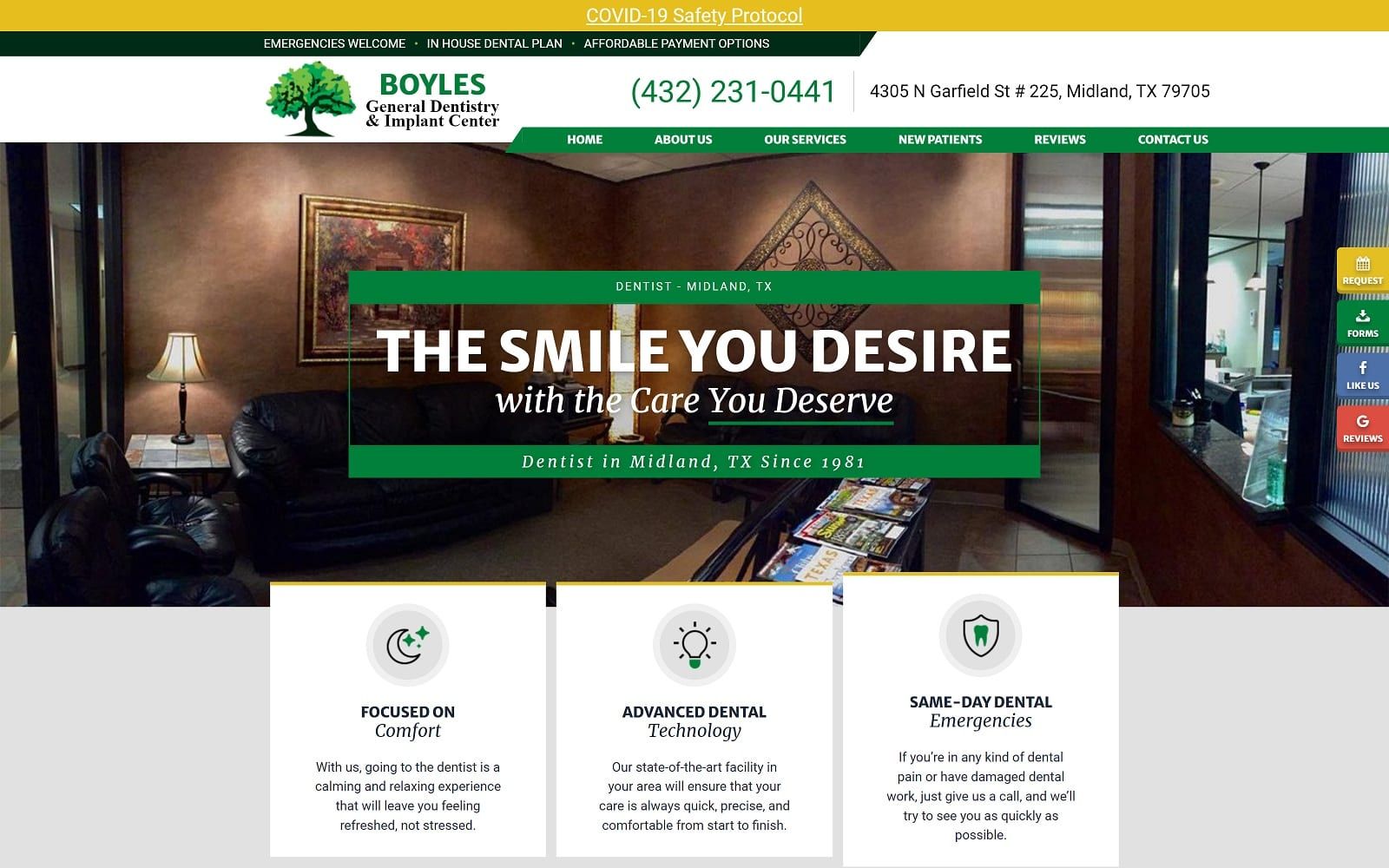 The screenshot of boyles general dentistry and implant center boylesgeneraldentistrymtx. Com website