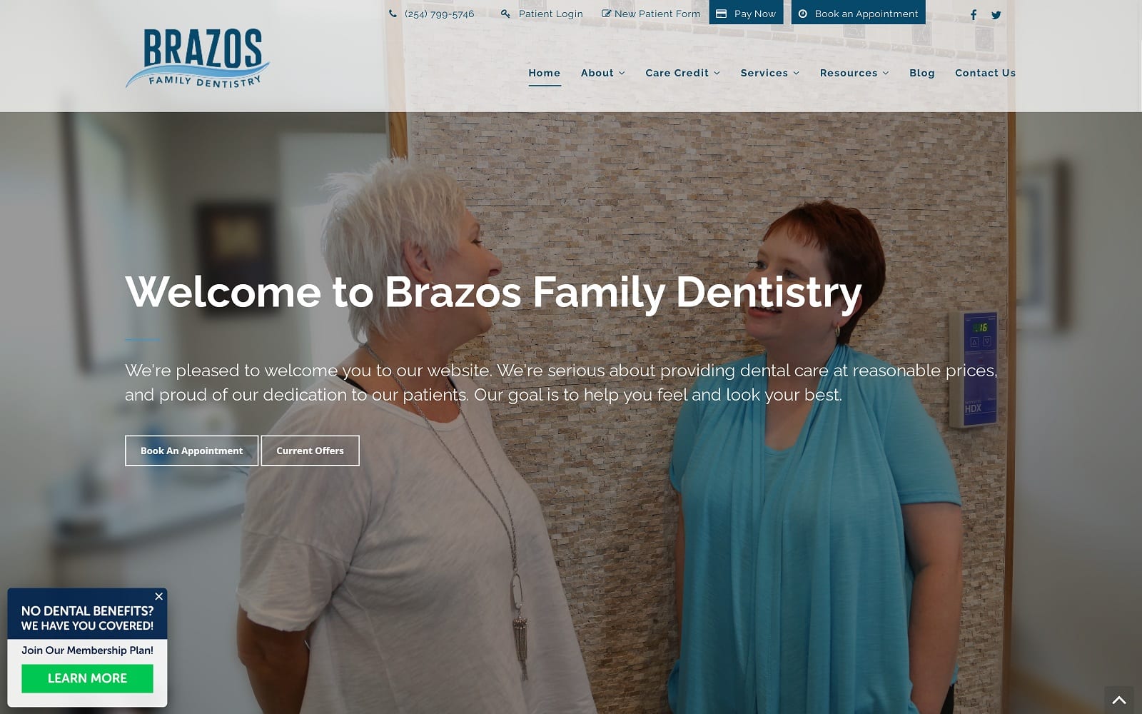 The screenshot of brazos family dentistry brazosfamilydentistry. Com website