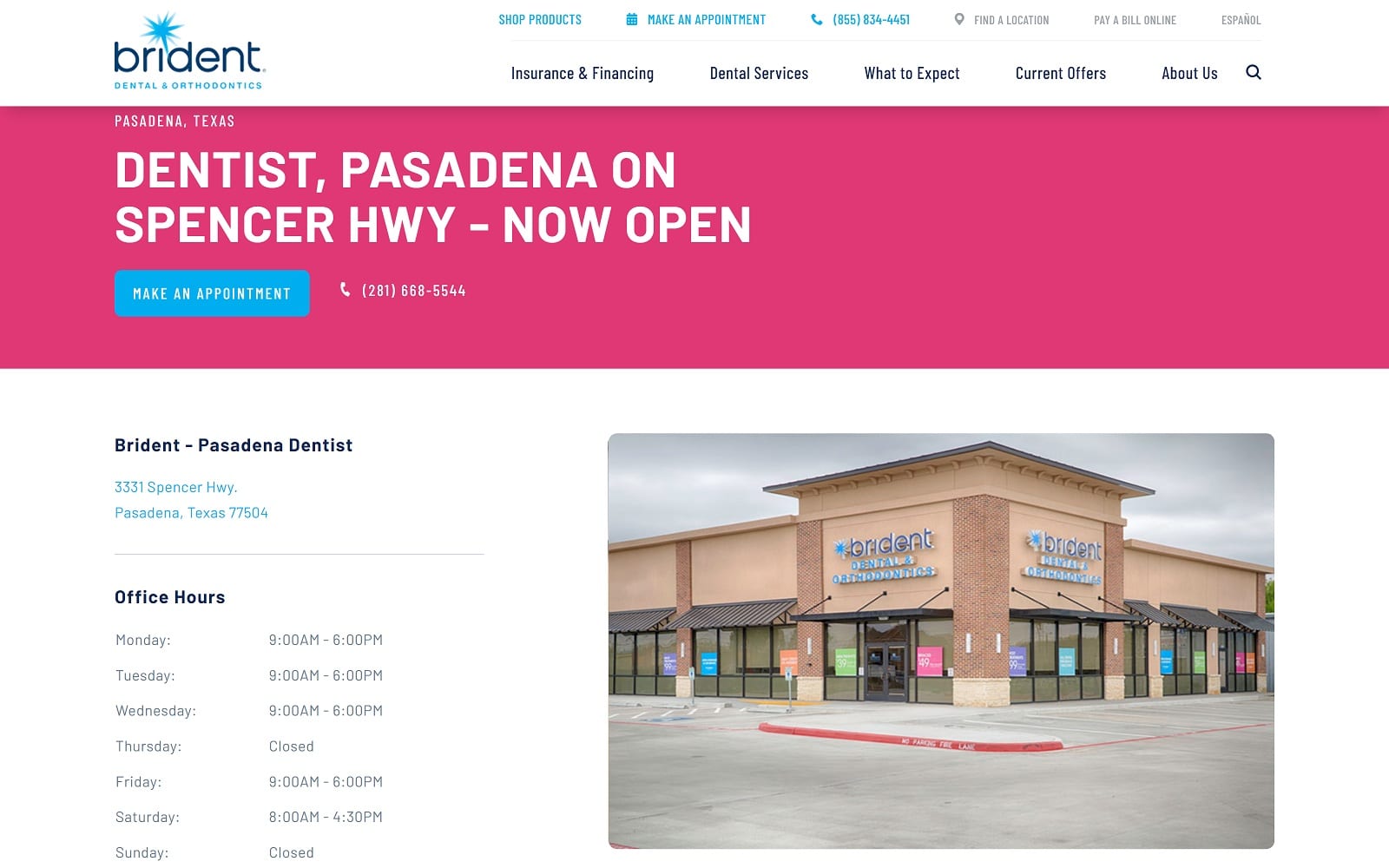 The screenshot of brident dental & orthodontics brident. Com/pasadena-tx-77504 dr. Soumava sen website