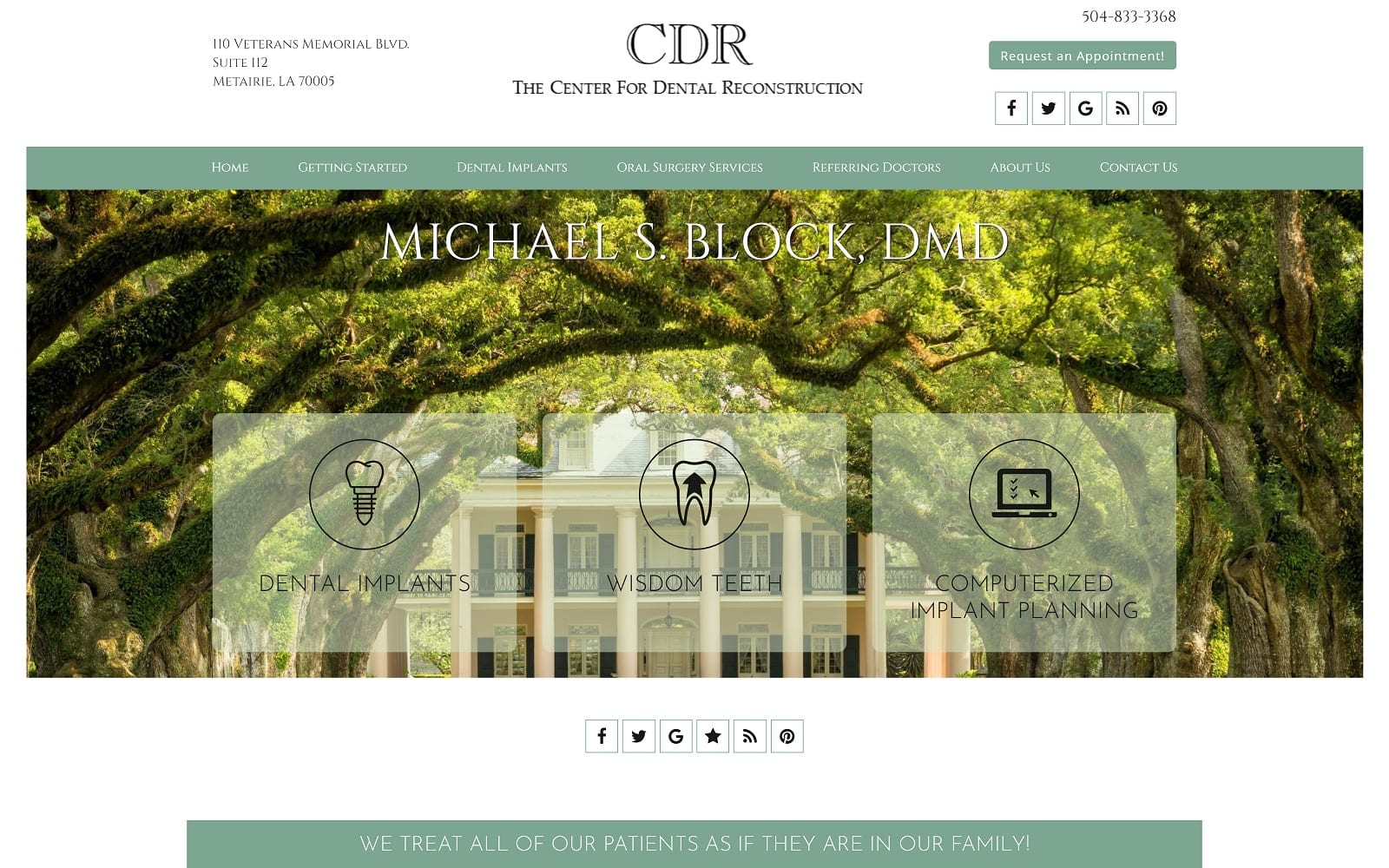 The screenshot of the center for dental reconstruction: michael s. Block, d. M. D. Centerfordentalreconstruction. Com website