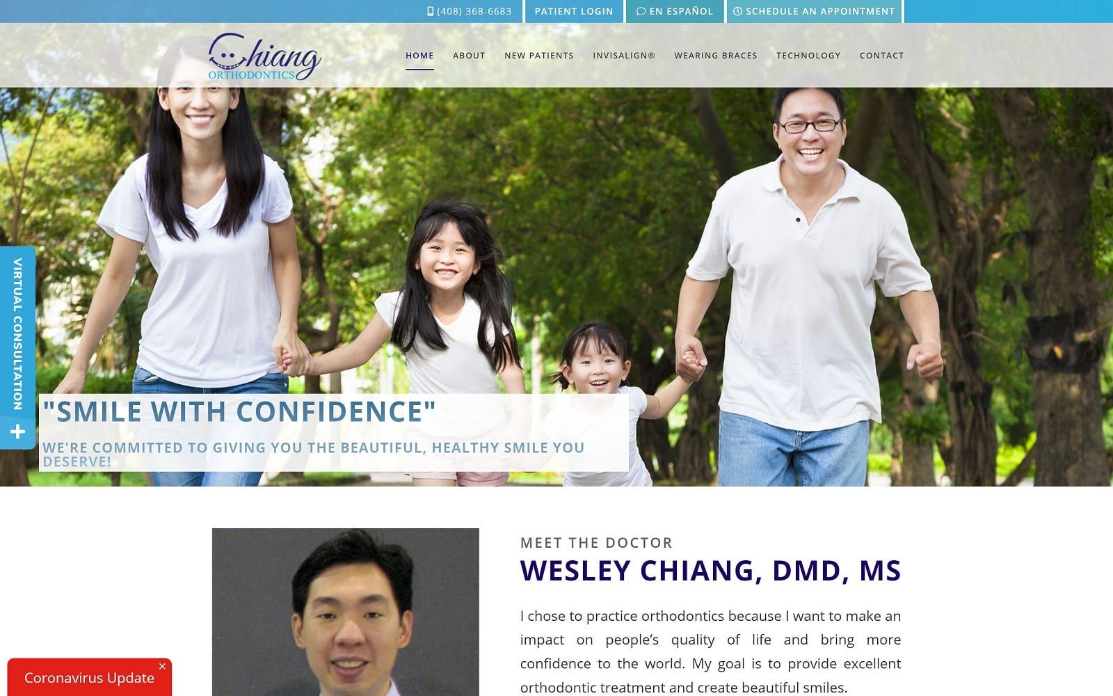 The screenshot of chiang orthodontics chiangortho. Com dr. Wesley chiang website