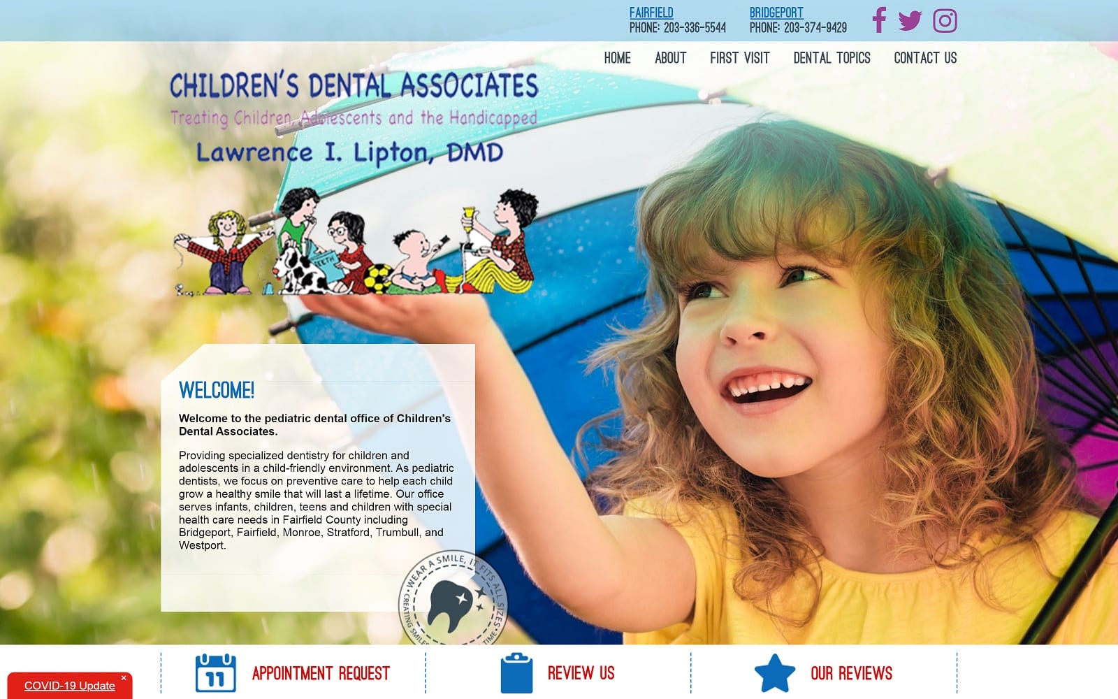 The screenshot of children's dental associates childrensdentalassociatesct. Com dr. Lawrence lipton website