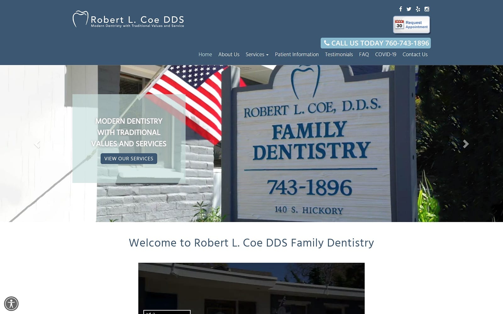 The screenshot of robert l. Coe dds family dentistry coedentistry. Com website