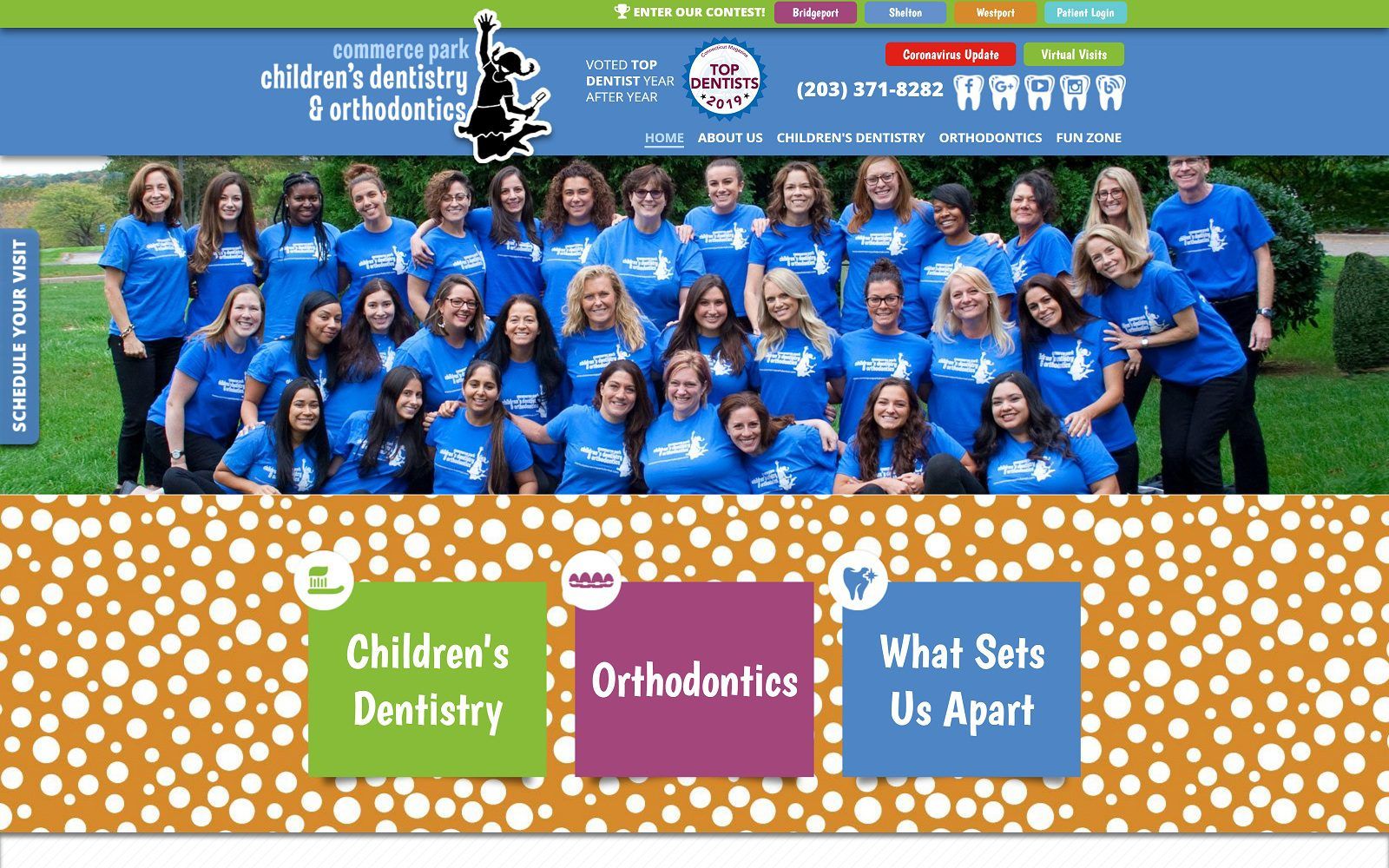 The screenshot of commerce park children's dentistry & orthodontics commerceparkdental. Com website
