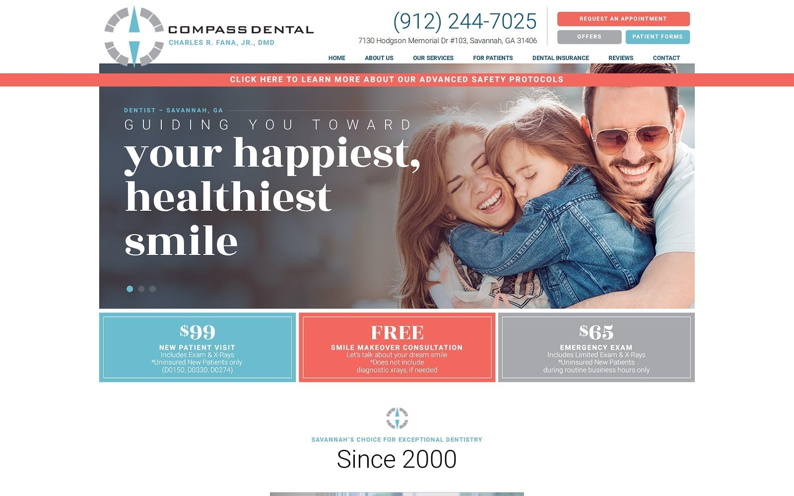 The screenshot of compass dental llc compassdentalga. Com dr. Charles fana website