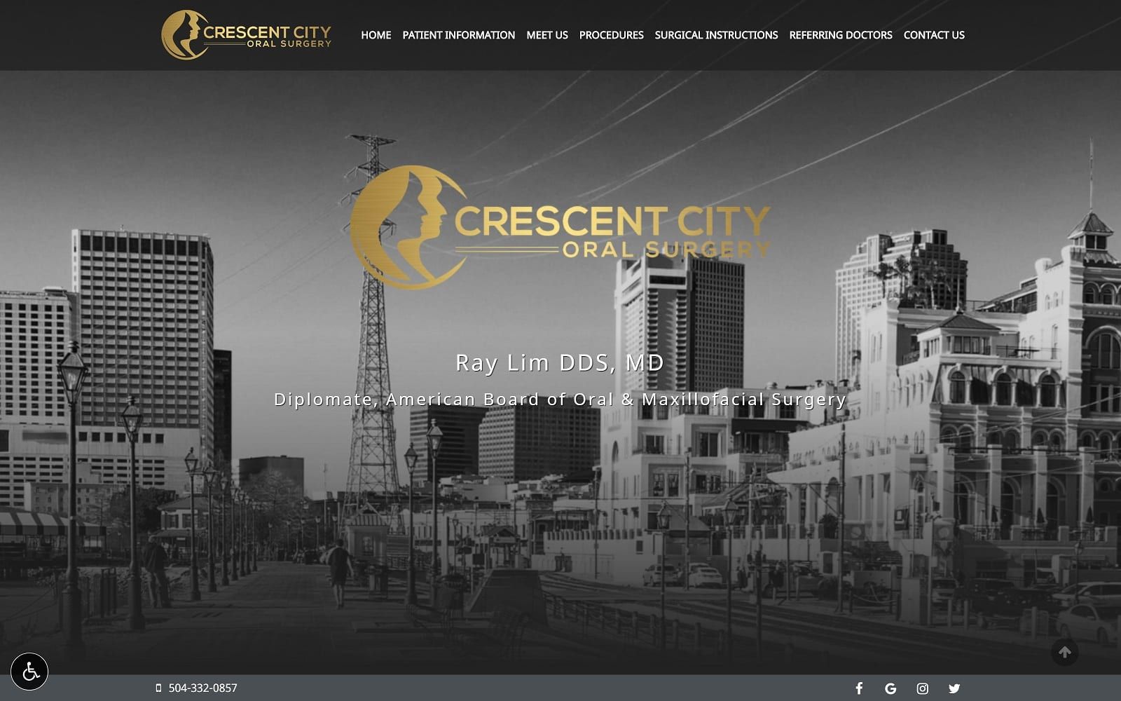 The screenshot of crescent city oral surgery, inc crescentcityoms. Com dr. Ray lim website