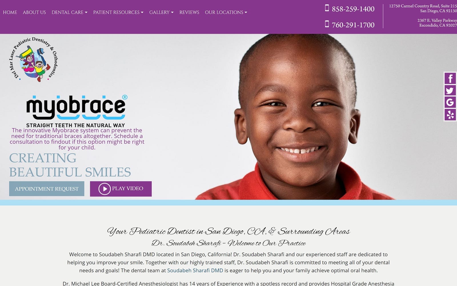 The screenshot of del mar laser pediatric dentistry & orthodontics delmarpedo. Com website