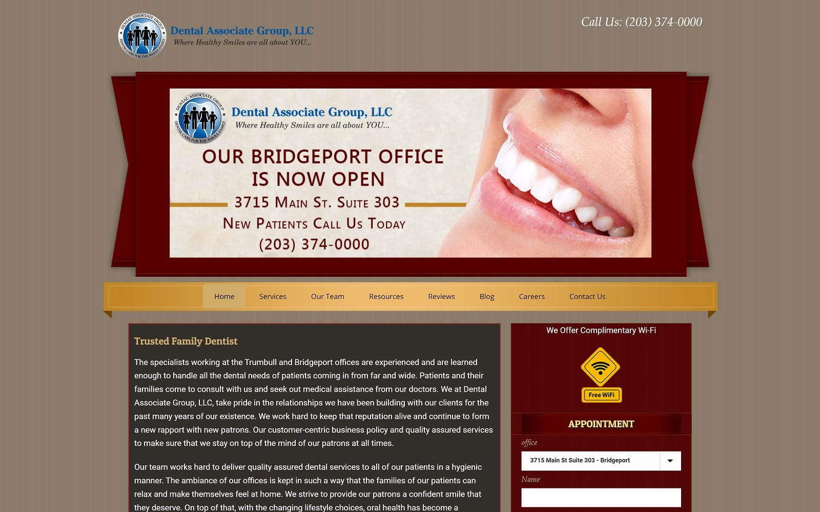 The screenshot of dental associate group dentalassociategroup. Com website