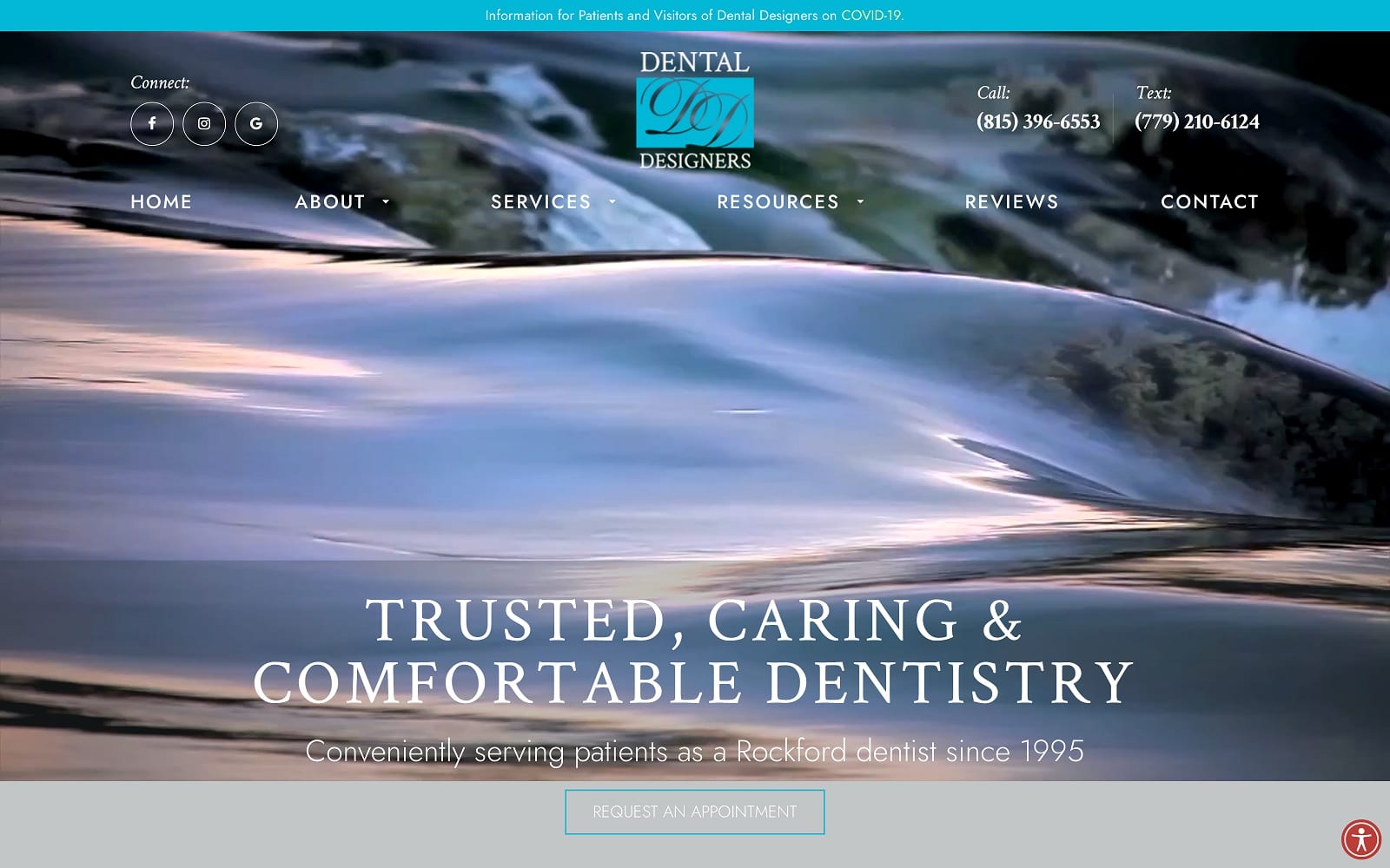 The screenshot of dental designers rockford dentaldesignersrockford. Com dr. Hansen website