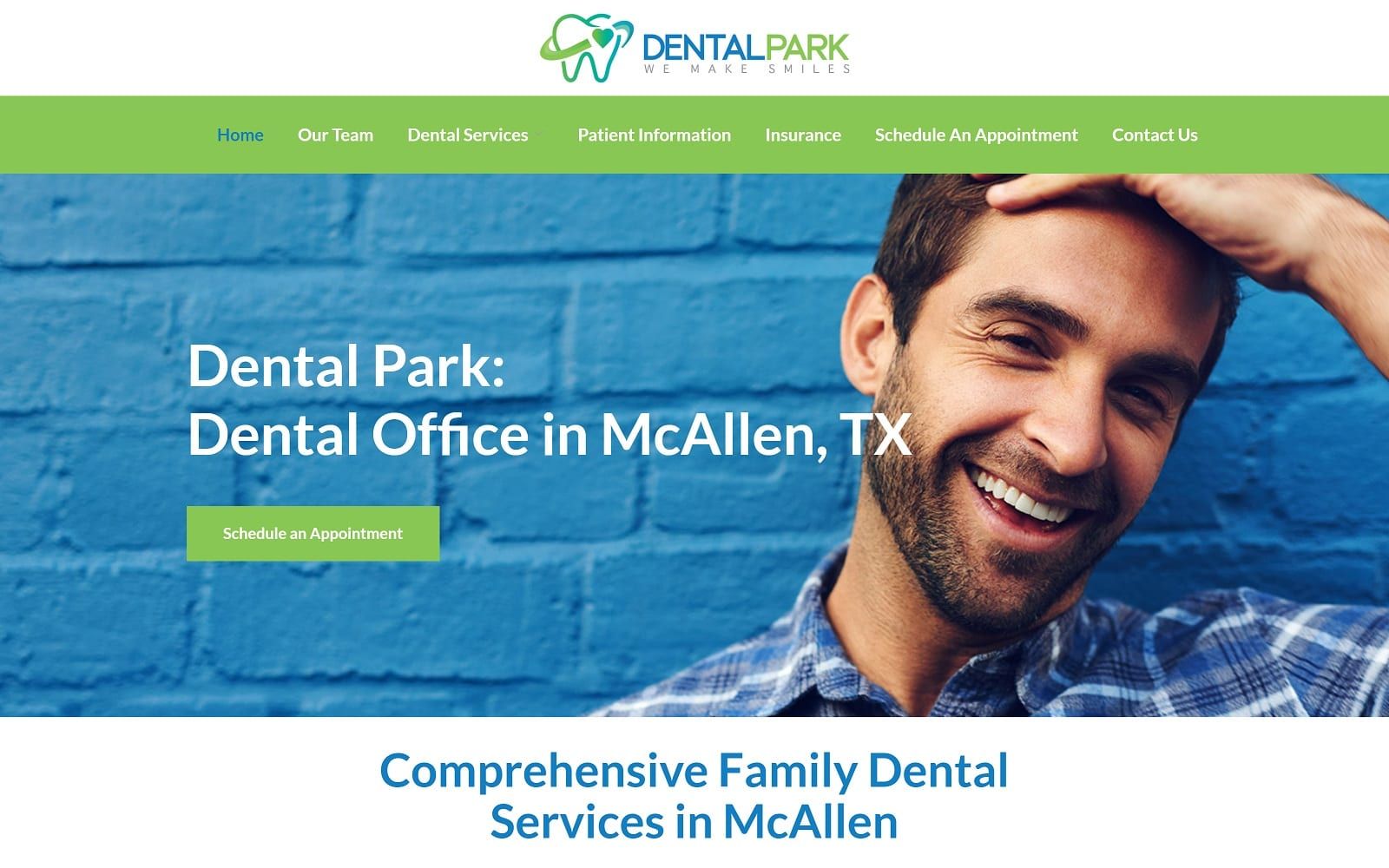 The screenshot of dental park dentalparkmcallen. Com website