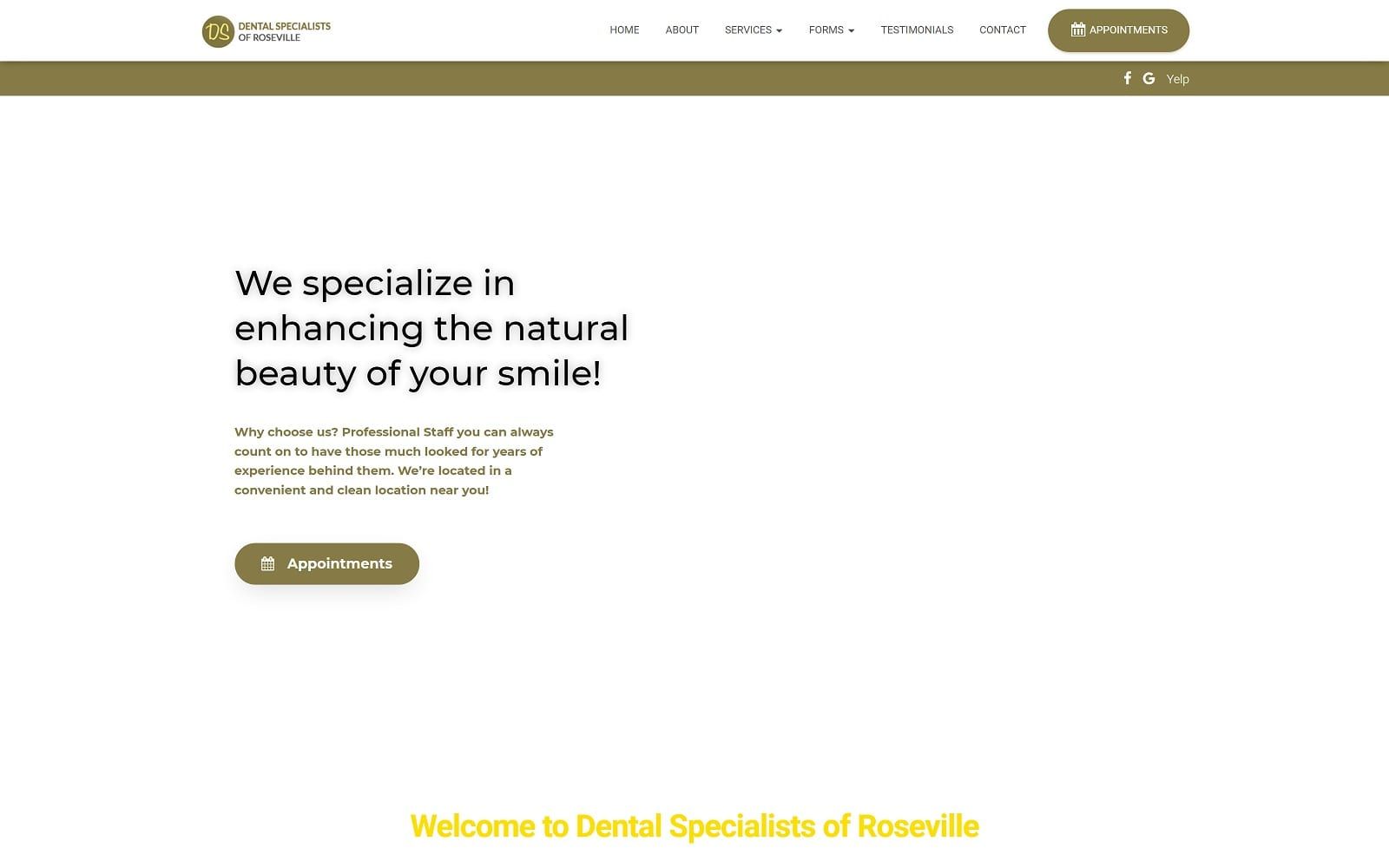 The screenshot of dental specialists of roseville dentalrosevillespecialists. Com website