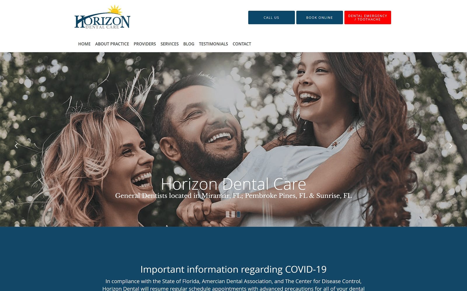 The screenshot of horizon dental care dentistfl. Com dr. Randall t. Califf website