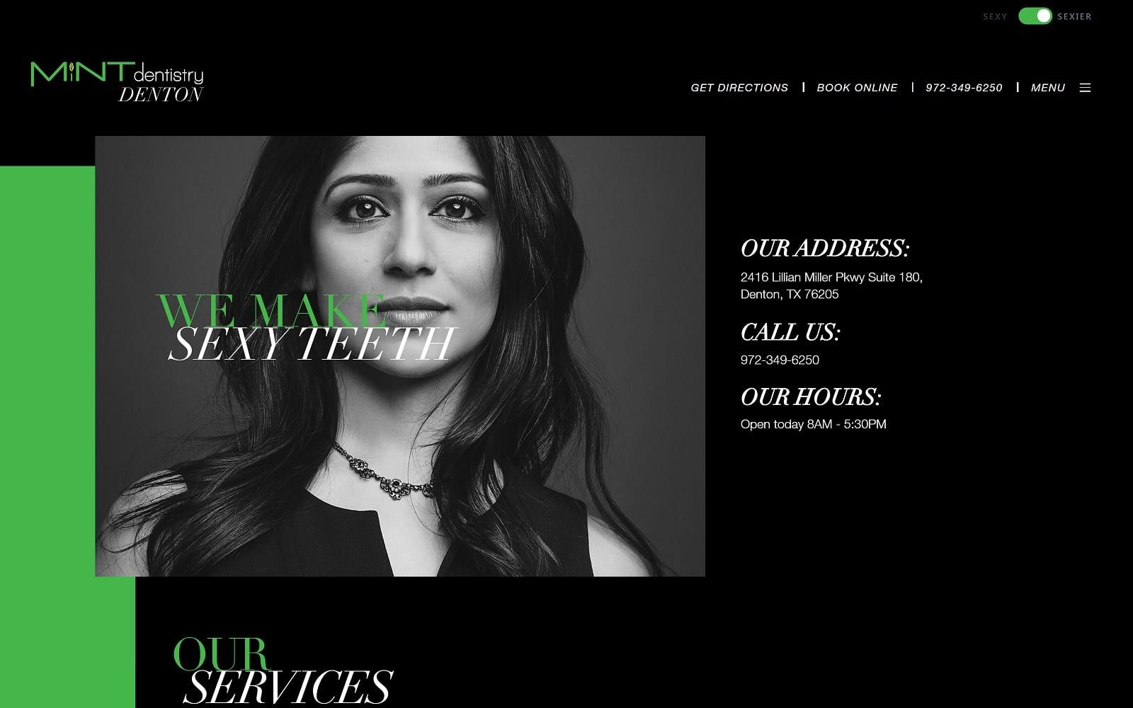 The screenshot of mint dentistry - denton denton. Mintdentistry. Com website