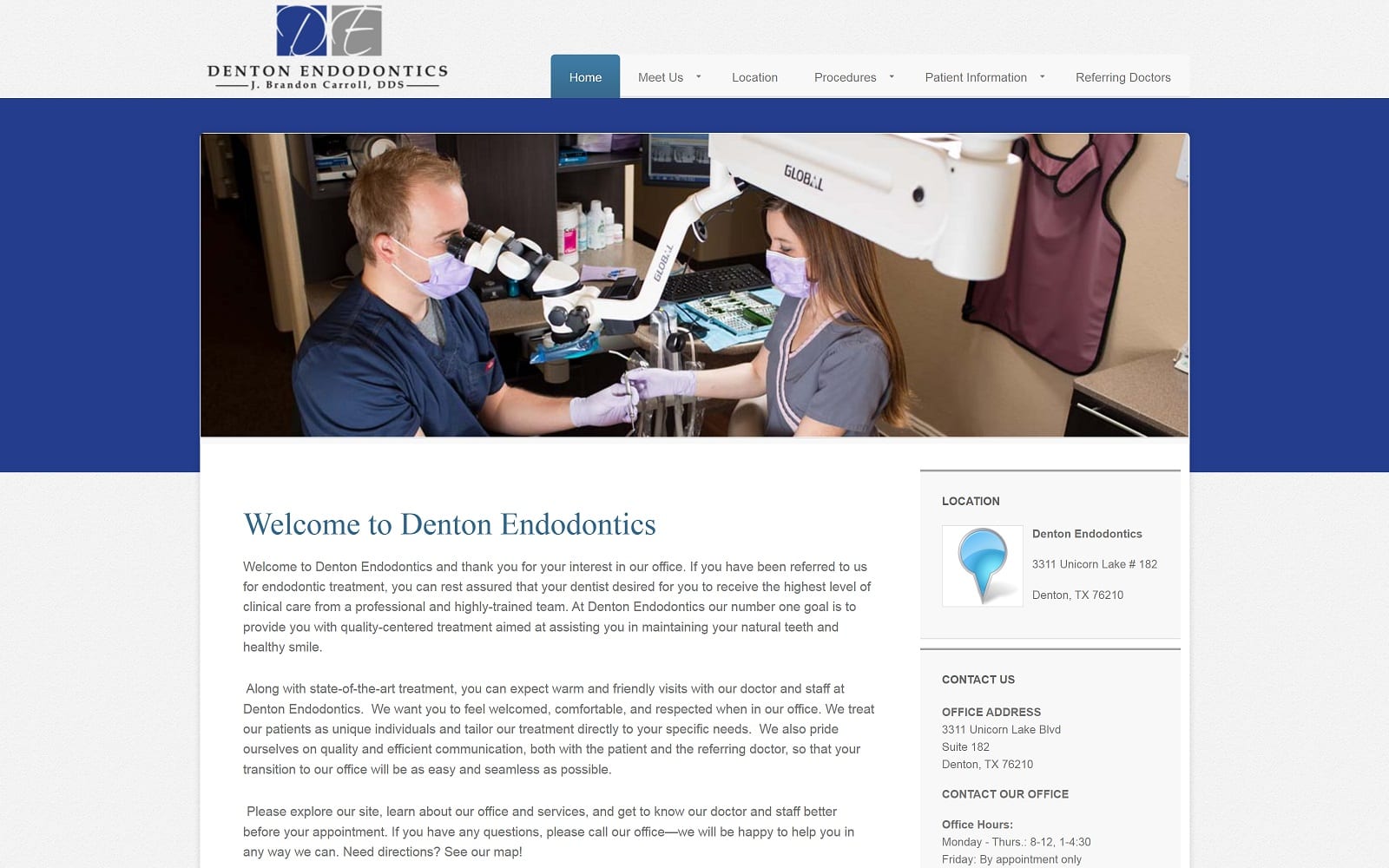 The screenshot of denton endodontics, j. Brandon carroll, d. D. S. Dentontxendo. Com website