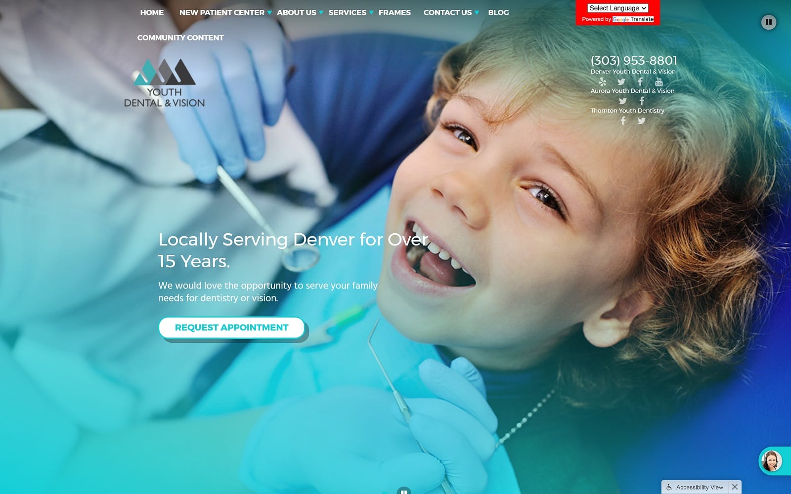 The screenshot of thornton youth dentistry denveryouthdentistry. Com website